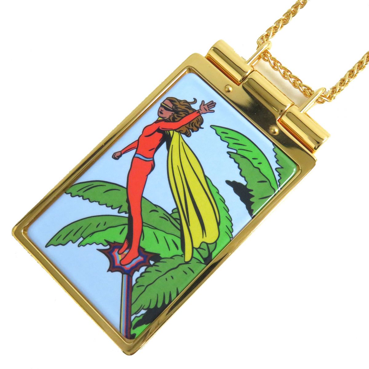 未使用品△現行品 HERMES エルメス エルメス・オン・ザ・ビーチ ミラー付 ペンダント/ネックレス ゴールド×マルチカラー フランス製 箱付【中古】