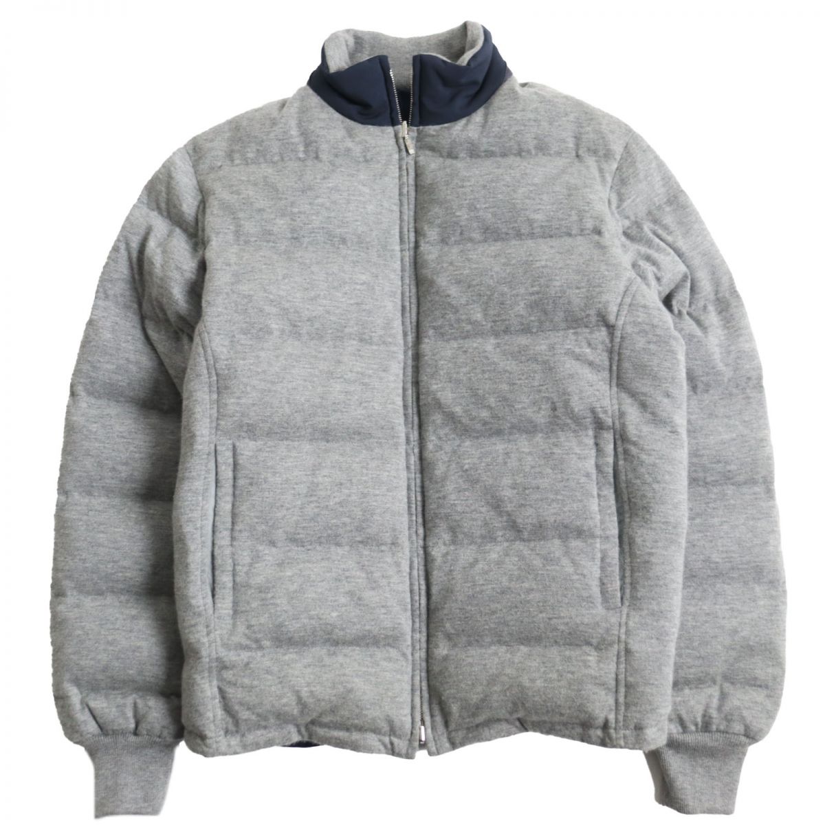 極美品●Loro Piana ロロピアーナ カシミヤ100％ スウェードレザー使い リバーシブル ダウンジャケット 灰×青色 50 伊製 正規品 メンズ【中古】