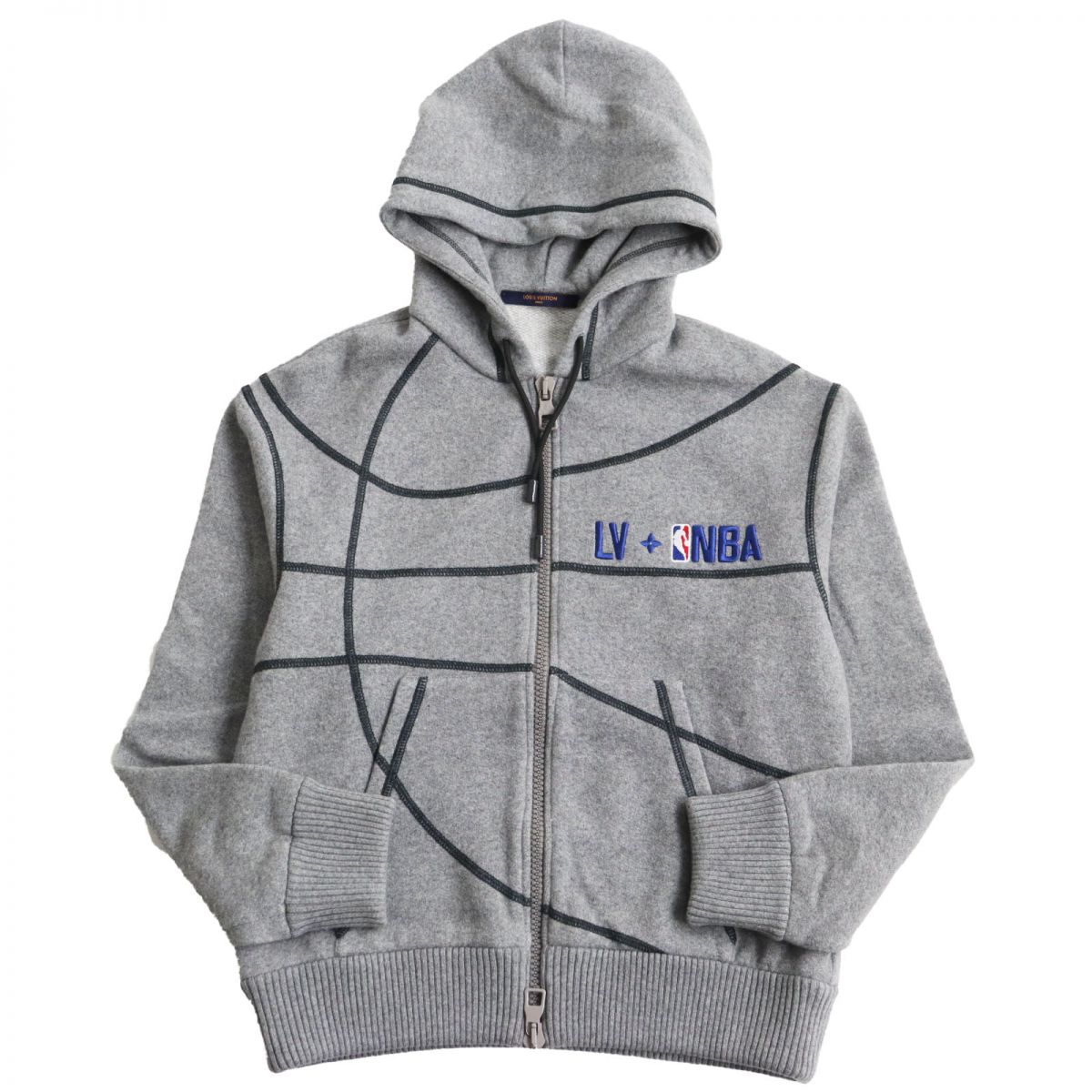 極美品●2021年製 LOUIS VUITTON×NBA ルイヴィトン カシミヤ混 HKY83W ロゴ刺繍入 ジップパーカー/フーディ グレー XS 伊製 正規品 メンズ【中古】
