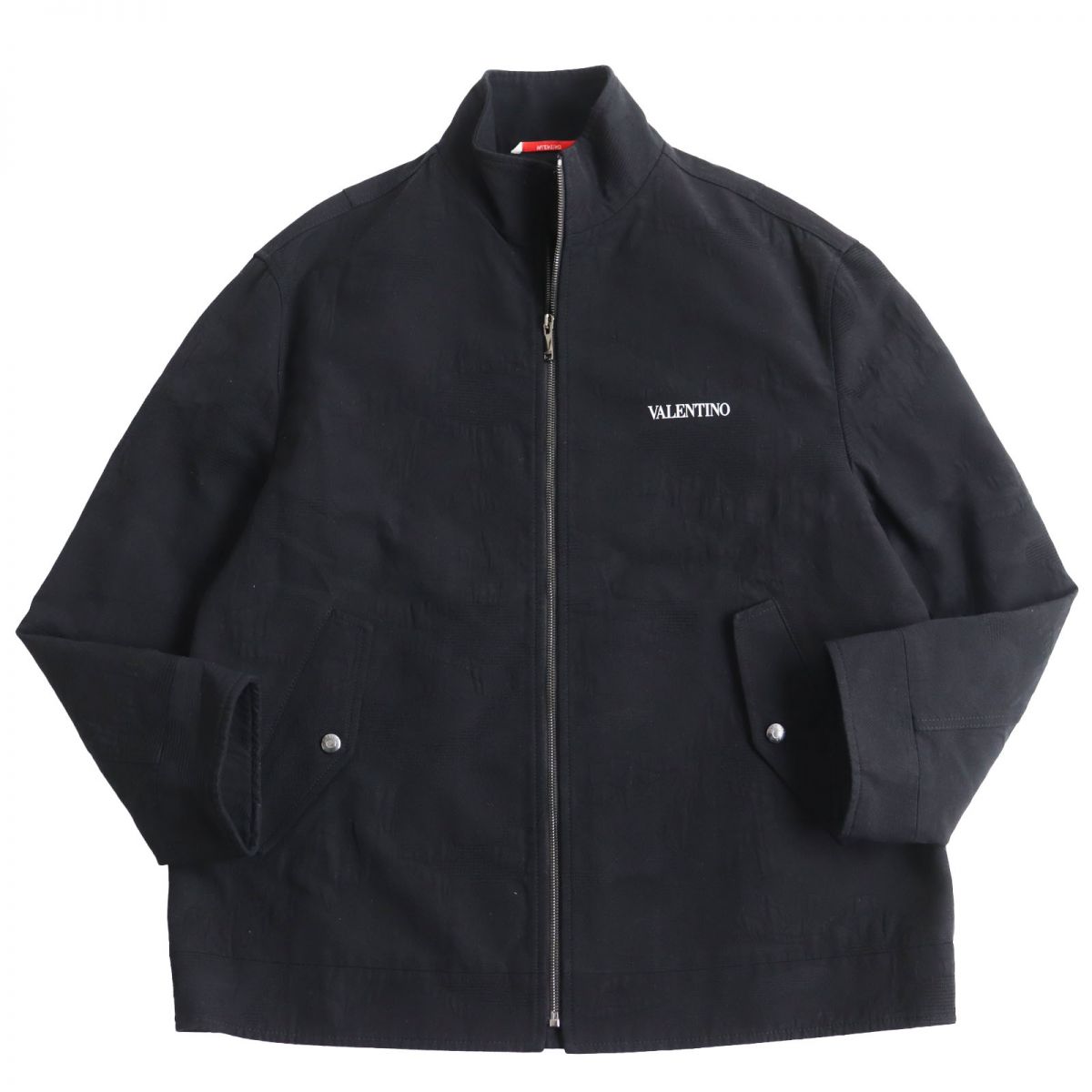 美品●2022年製 VALENTINO ヴァレンティノ カモフラジャガード ロゴ入り ジップブルゾン/ジャケット ブラック 46 伊製 正規品 メンズ【中古】