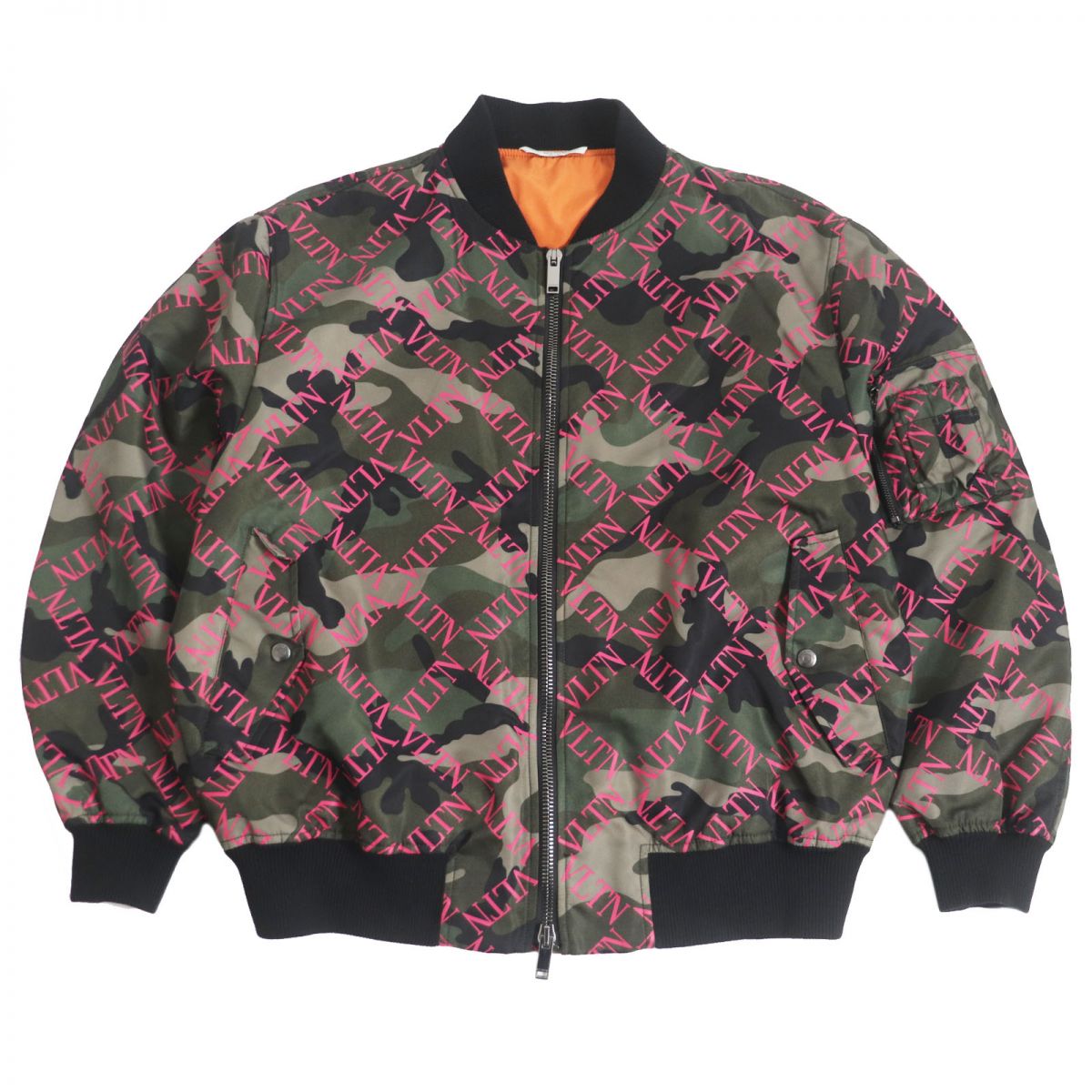 美品□19SS VALENTINO/ヴァレンティノ RV0CIE06VFI VLTNロゴ カモフラ柄 WZIP 中綿入り MA-1/ボンバージャケット/ブルゾン カーキ系 44 伊製 正規品【中古】