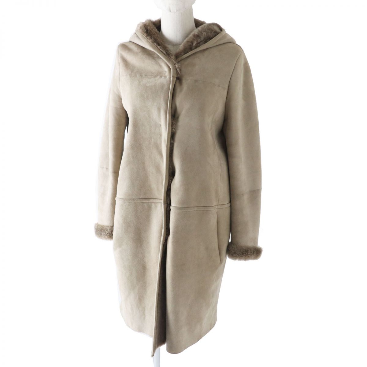 良品◎正規品 S MaxMara エス マックスマーラ レディース フーデッド ダブルフェイス ムートンコート ベージュ 38 毛皮【中古】