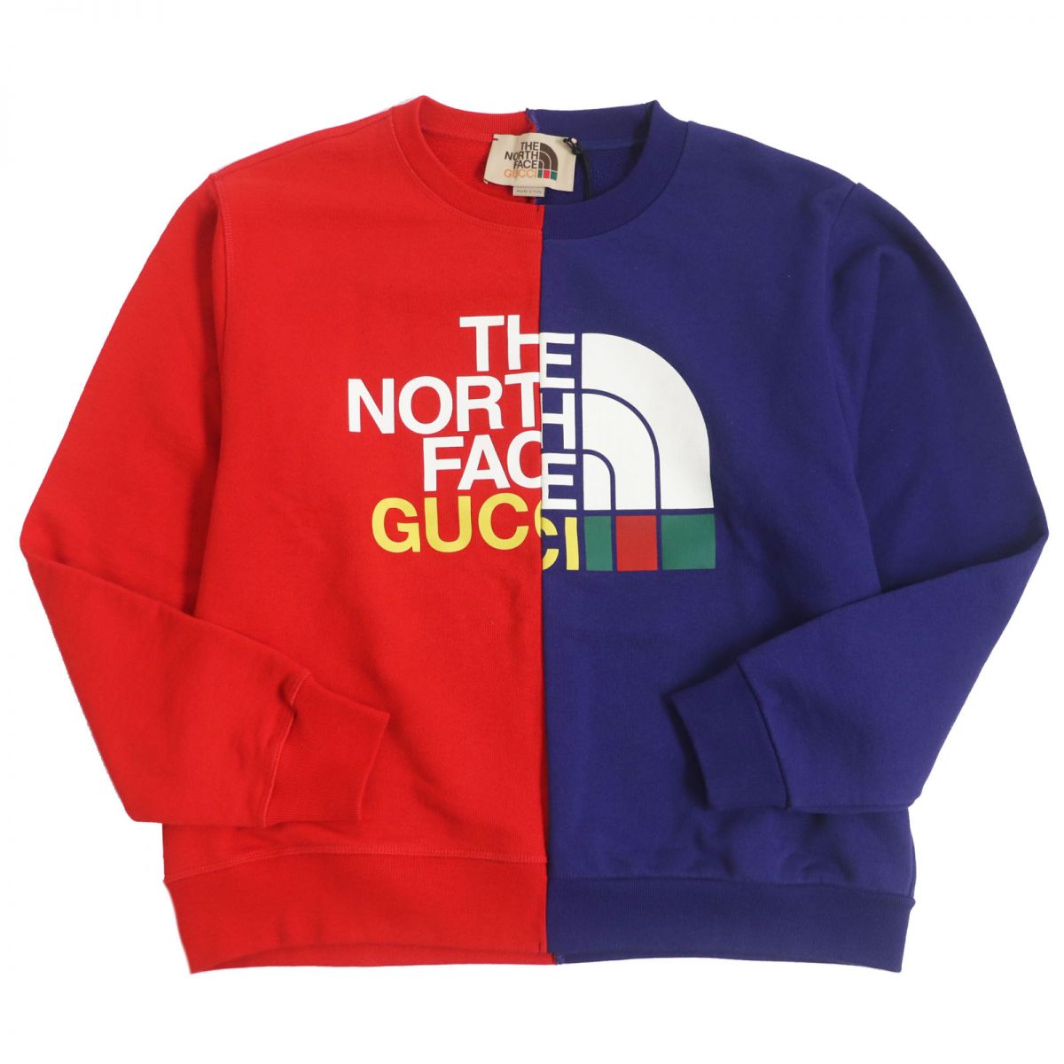 未使用品 GUCCI グッチ THE NORTH FACE 2021年製 671500 コットン 日本2都市限定販売 ロゴプリント スウェット レッド ブルー XS イタリア製 正規品 メンズ【中古】