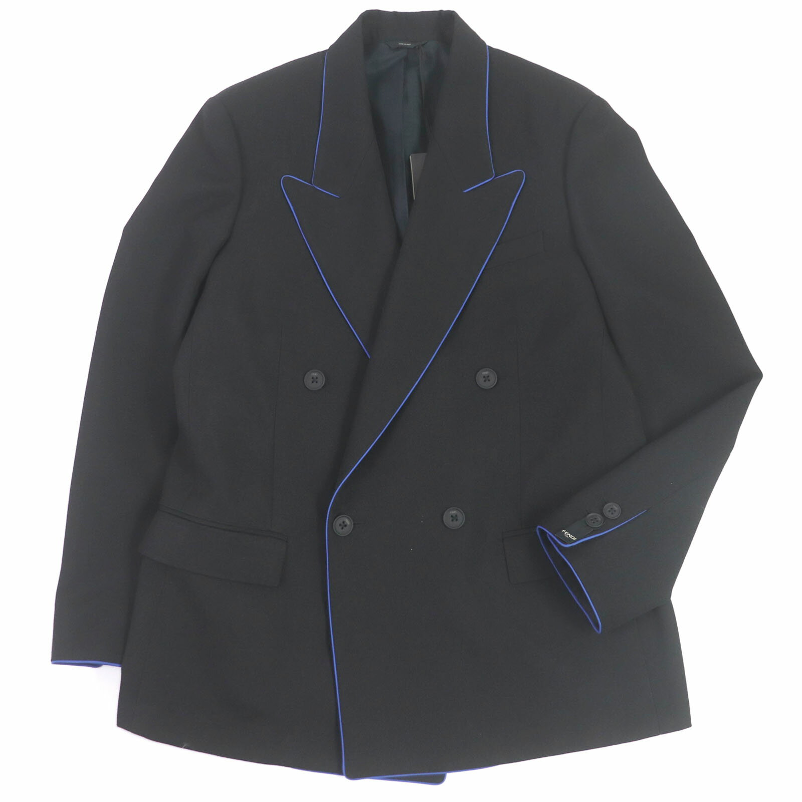 未使用品 FENDI フェンディ 2021年製 FJ0641 Double-breasted Gabardine Blazer シングル テーラードジャケット ブレザー ブラック 48 イタリア製 正規品 メンズ【中古】