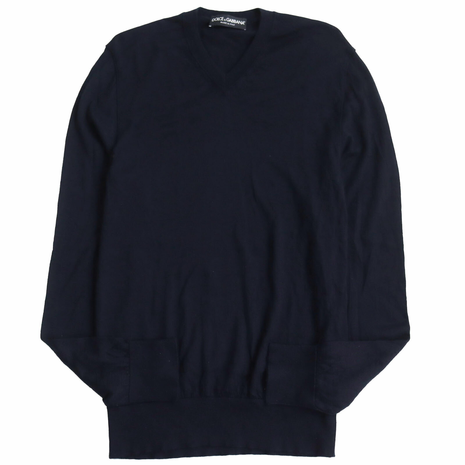 美品 DOLCE&GABBANA ドルチェ＆ガッバーナ カシミヤ シルク 黒タグ プルオーバー 長袖 セーター ニット ダークネイビー 48 イタリア製 正規品 メンズ【中古】