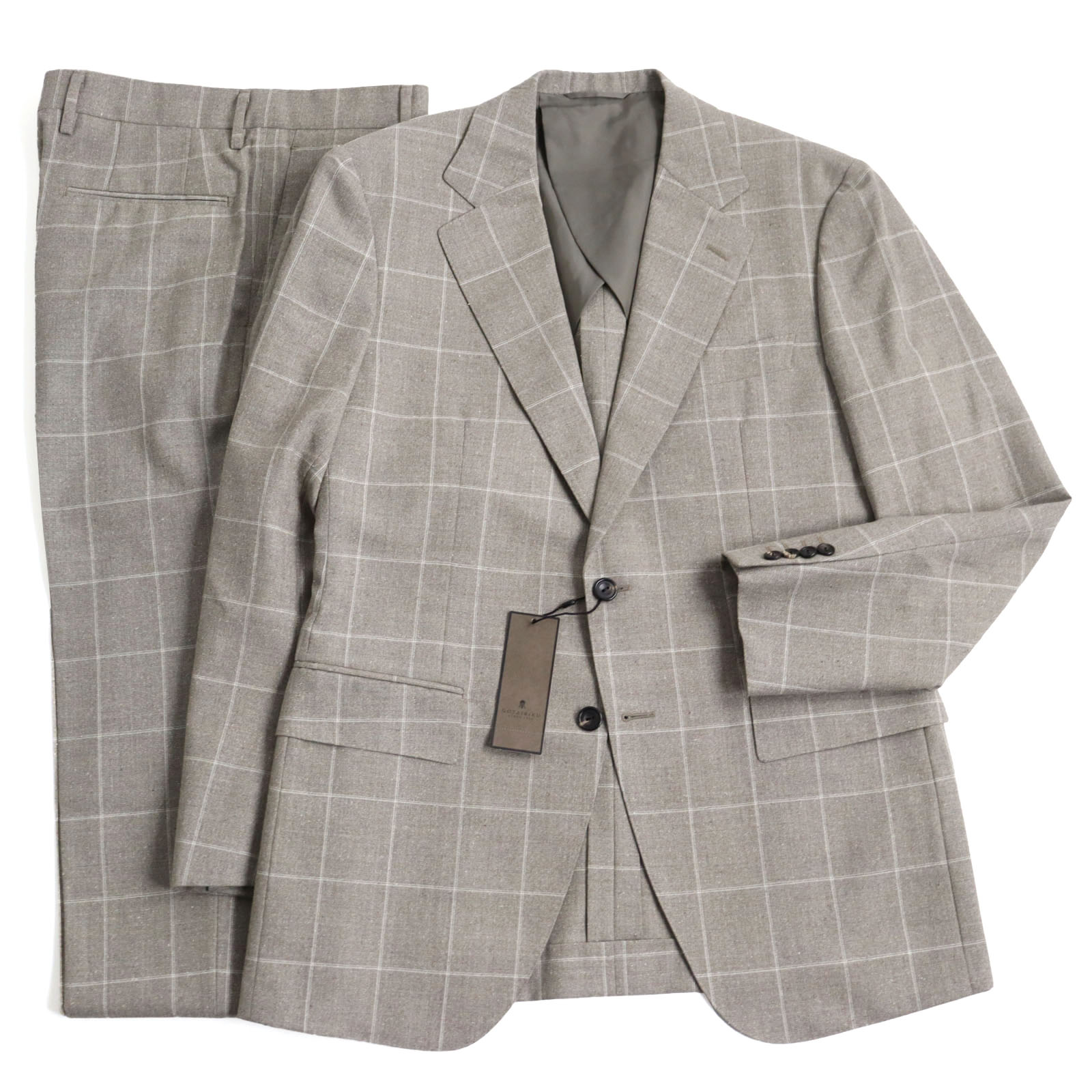 未使用品 GOTAIRIKU 五大陸 シルク混 シングル スーツ/セットアップ ベージュ チェック柄 38(A6) 日本製 正規品 メンズ【中古】