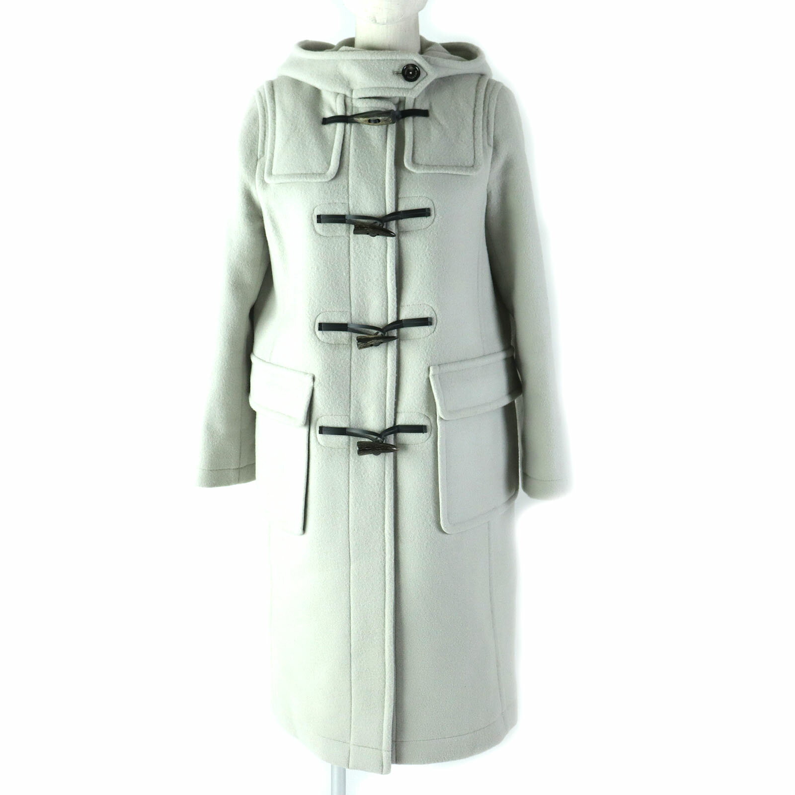 良品 MACKINTOSH PHILOSOPHY マッキントッシュフィロソフィー ウール ロゴトグルボタン フード付き ロング ダッフルコート ライトグレー系 38 正規品 レディース【中古】