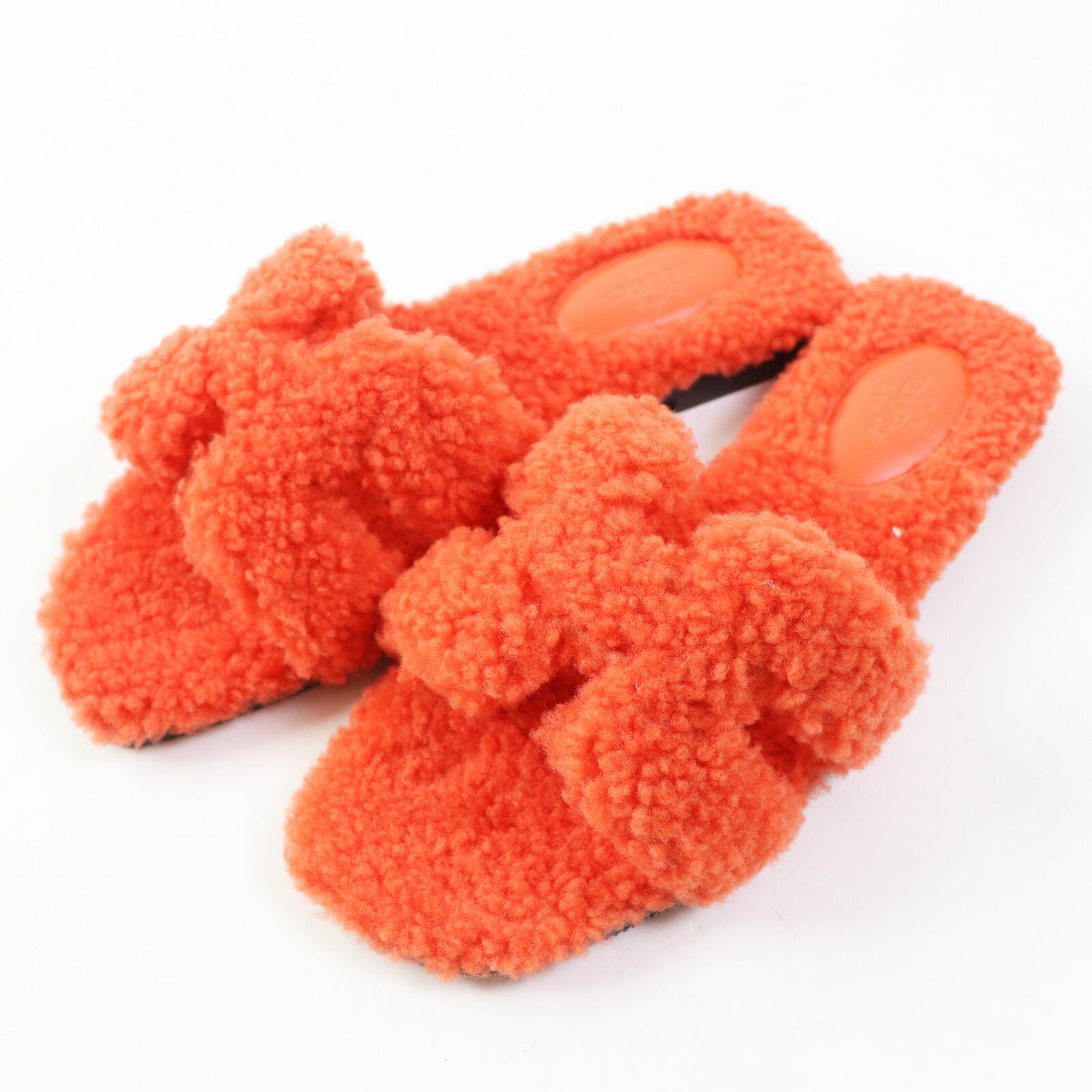 未使用品 HERMES エルメス H212178Z Oran オラン ラムファー フラット サンダル オレンジ 36.5 箱・保存袋付き イタリア製 正規品 レディース【中古】