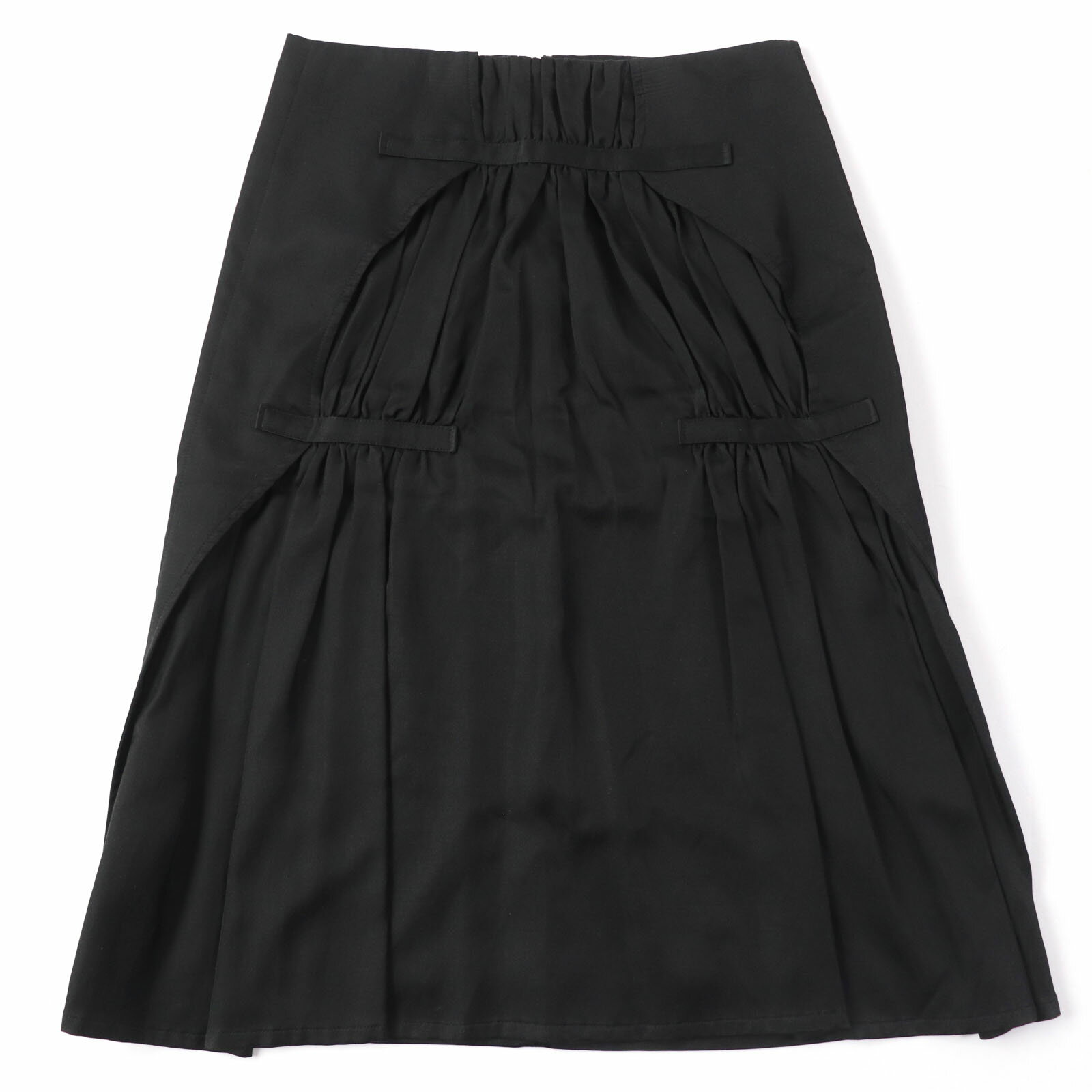未使用品☆ISSEY MIYAKE イッセイミヤケ IM71-FG018 コットン プリーツデザイン ロングスカート ブラック 1 日本製 正規品 レディース【中古】