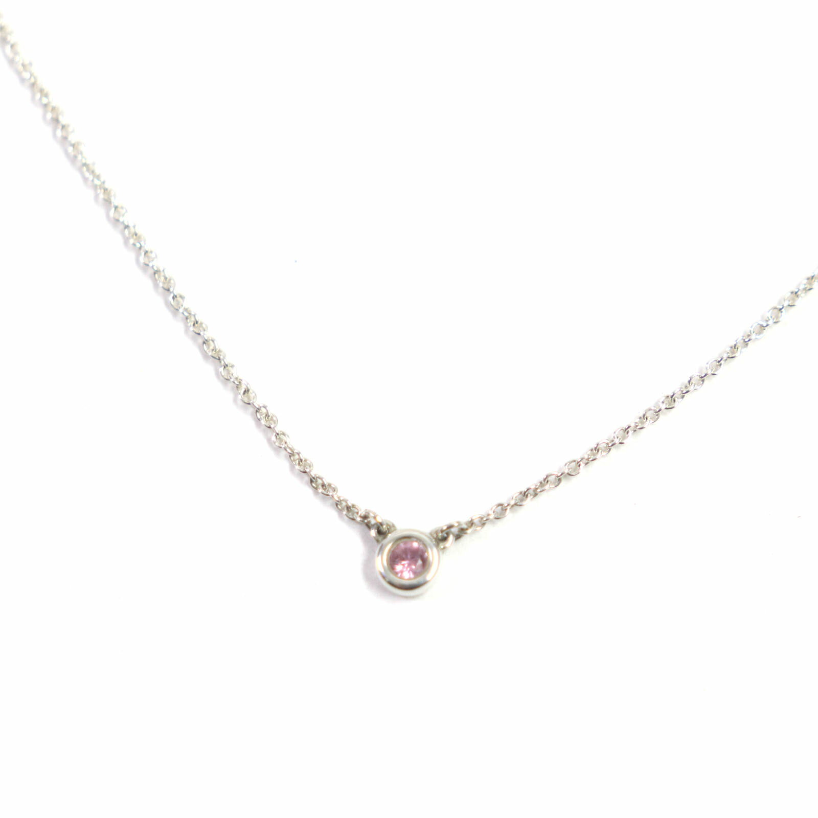 美品▼TIFFANY&Co. ティファニー バイザヤード AG925 1Pピンクサファイア チェーン ネックレス シルバー ピンク 重量1.7g レディース【中古】