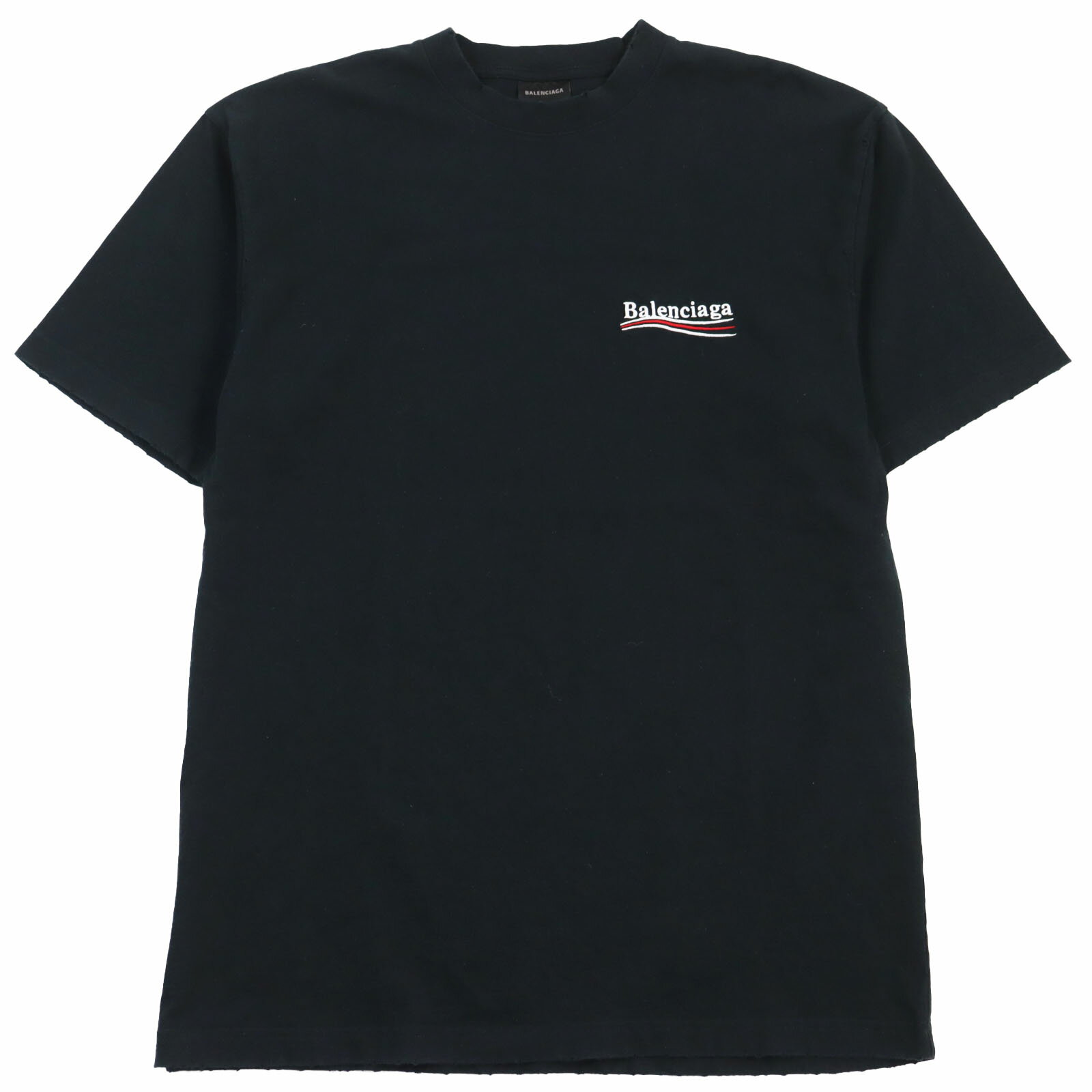 美品●BALENCIAGA バレンシアガ 22AW 641655 ラージフィット キャンペーンロゴ ダメージ加工 クルーネック 半袖Tシャツ ブラック XXS 正規品 メンズ【中古】