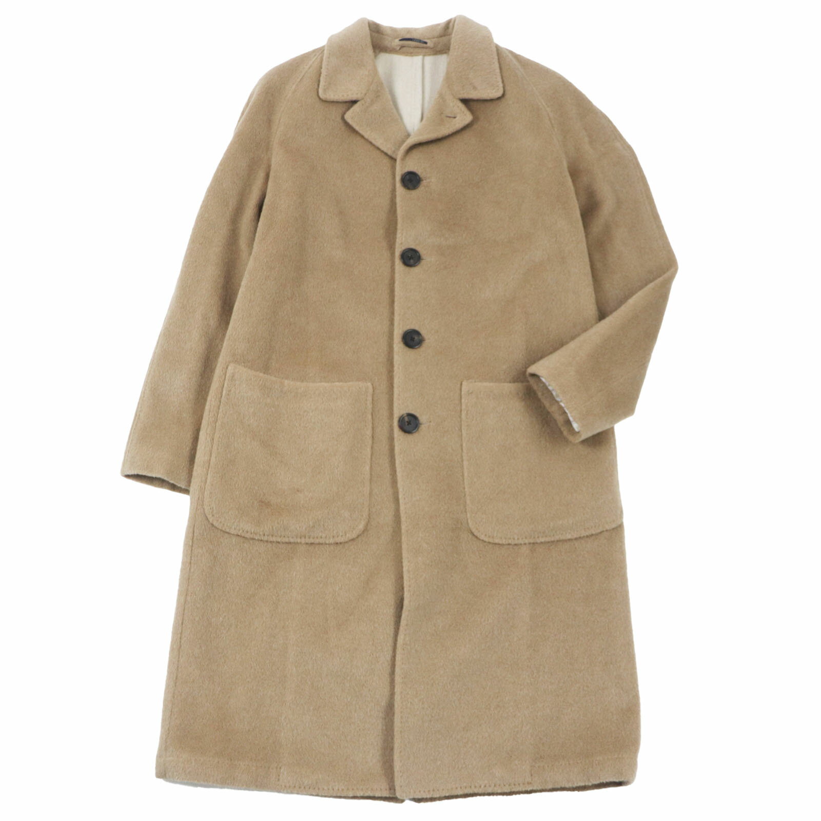 極美品●LARDINI ラルディーニ アルパカ・モヘヤ混 ステンカラーコート ロングコート ベージュ 46 イタリア製 正規品 メンズ【中古】