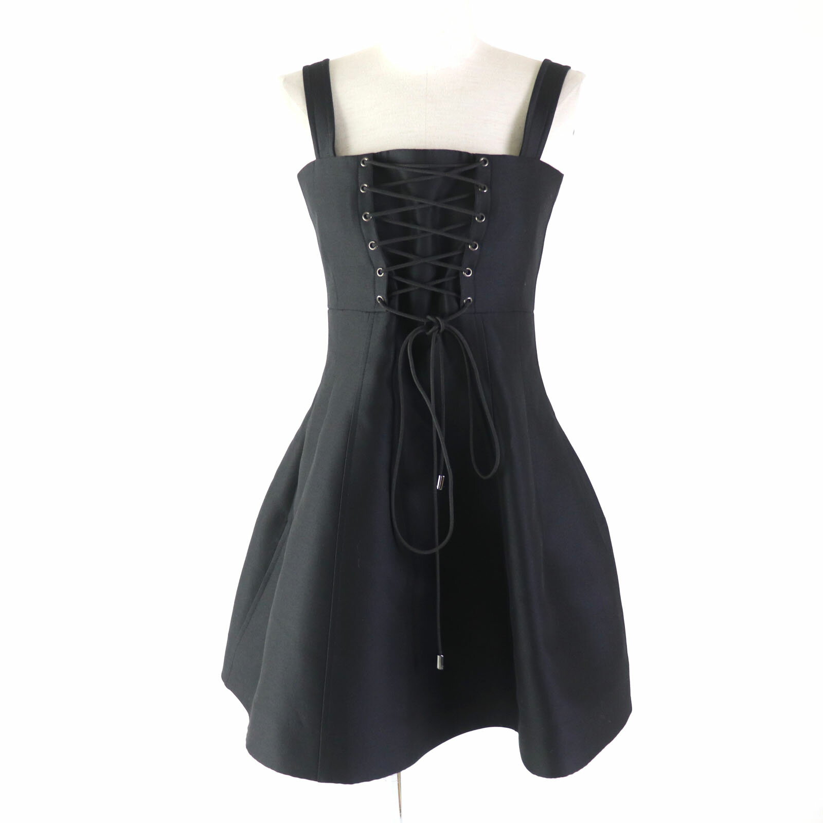 未使用品★Christian Dior クリスチャンディオール 2022年製 251R35A1212 シルク混 レースアップ キャミワンピース/ドレス ブラック 40 イタリア製 正規品 レディース【中古】