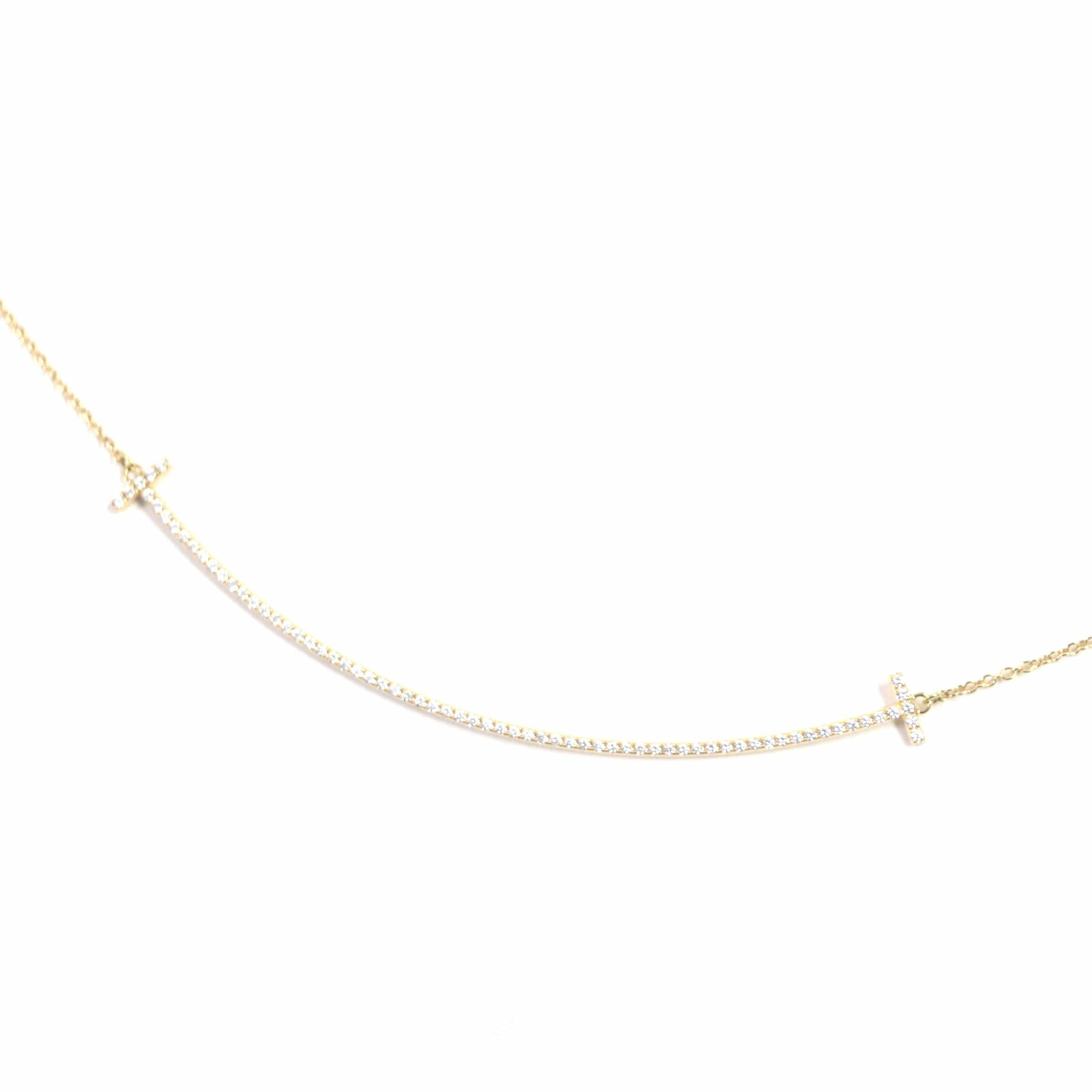 極美品▼ティファニー TIFFANY & Co. Tスマイル ラージ ダイヤモンド　ネックレス　K18　ダイヤ70PT　D0.19ct　16-18インチ ケース付 重量3.04g レディース