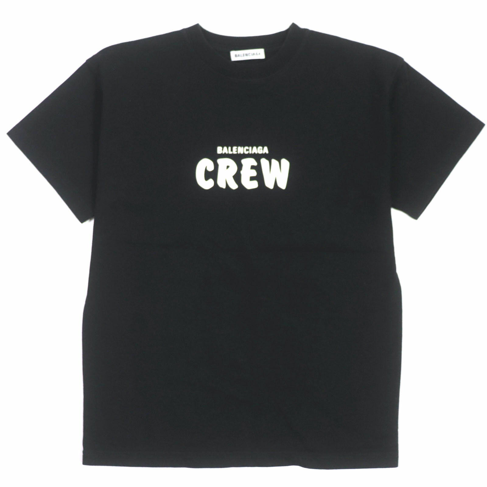 美品▼BALENCIAGA バレンシアガ 20SS 612965 コットン100% CREWロゴ 半袖Tシャツ ブラック S 正規品 メンズ【中古】