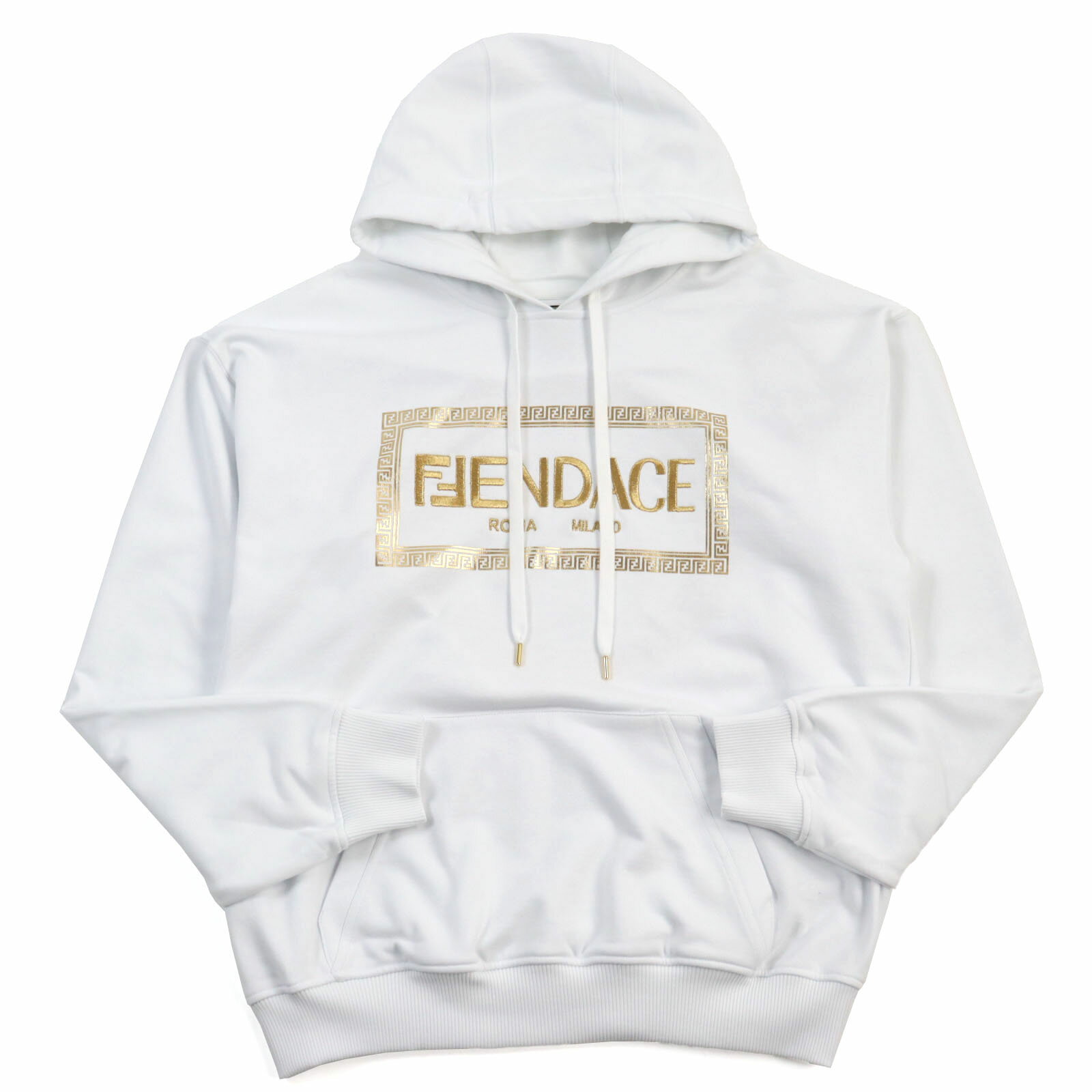 未使用品○FENDACE フェンダーチェ 22SS FY1143 AKDU コットン100% FENDI VERSACE フェンディ ヴェルサーチ ロゴ刺繍 プルオーバー パーカー/フ―ディー ホワイト S イタリア製 正規品 メンズ【中古】