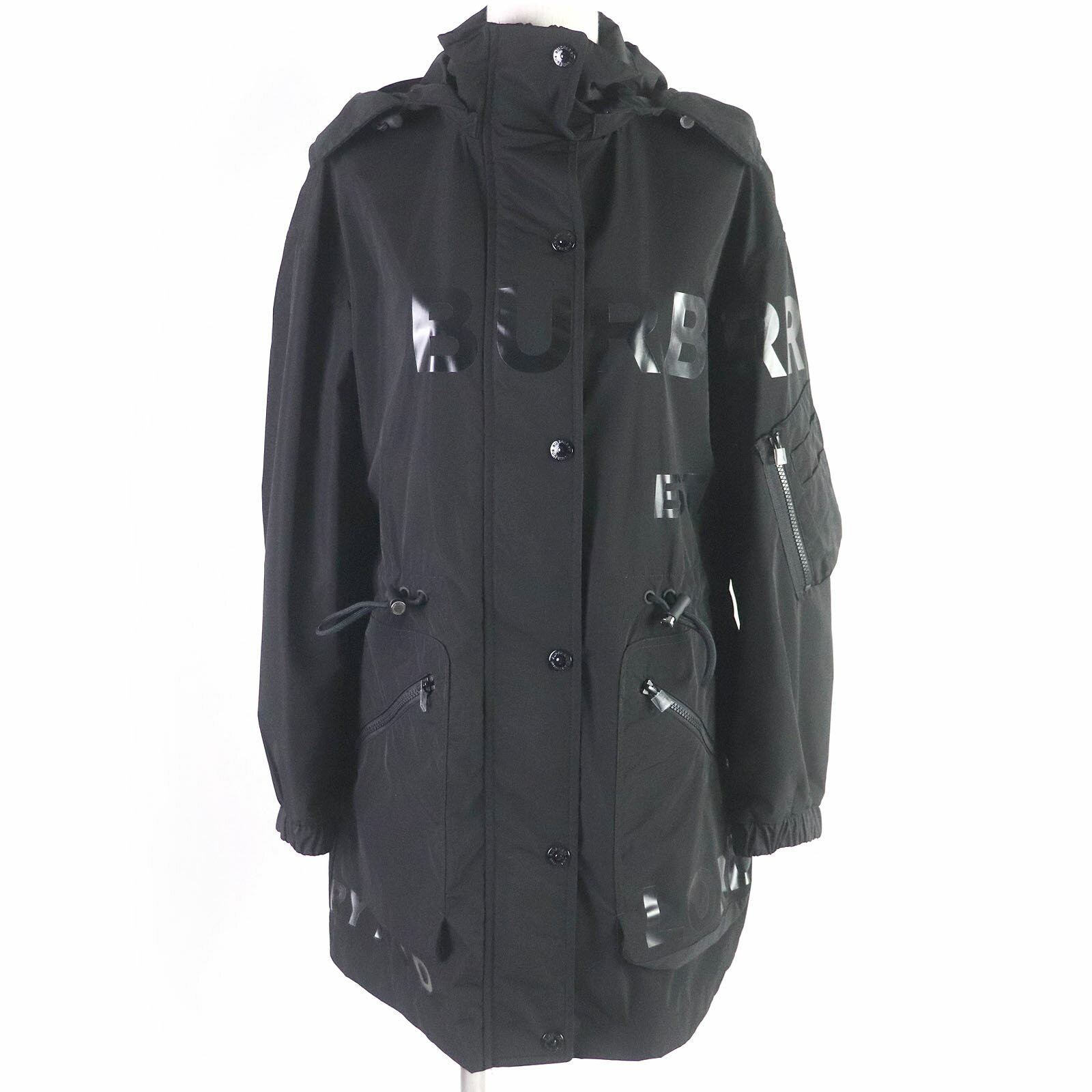 未使用品□BURBERRY バーバリー 2020年製 8029469 ホースフェリープリント シェイプメモリータフタ フーデッド フィールドジャケット ブルゾン ブラック 36 正規品 レディース【中古】