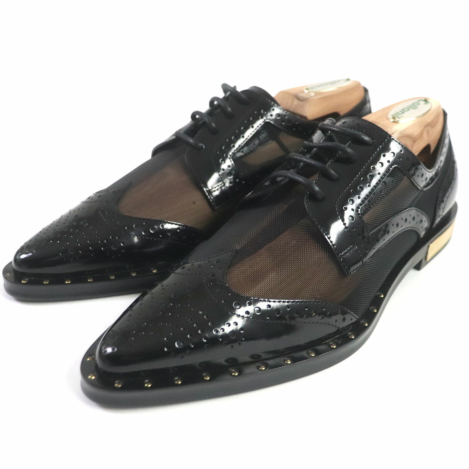 未使用品□DOLCE&GABBANA ドルチェ＆ガッバーナ 黒タグ レザー ウィングチップ フルブローグ ポインテッドトゥ シースルー ドレスシューズ ブラック 35.5 箱・保存袋付き イタリア製 レディース【中古】