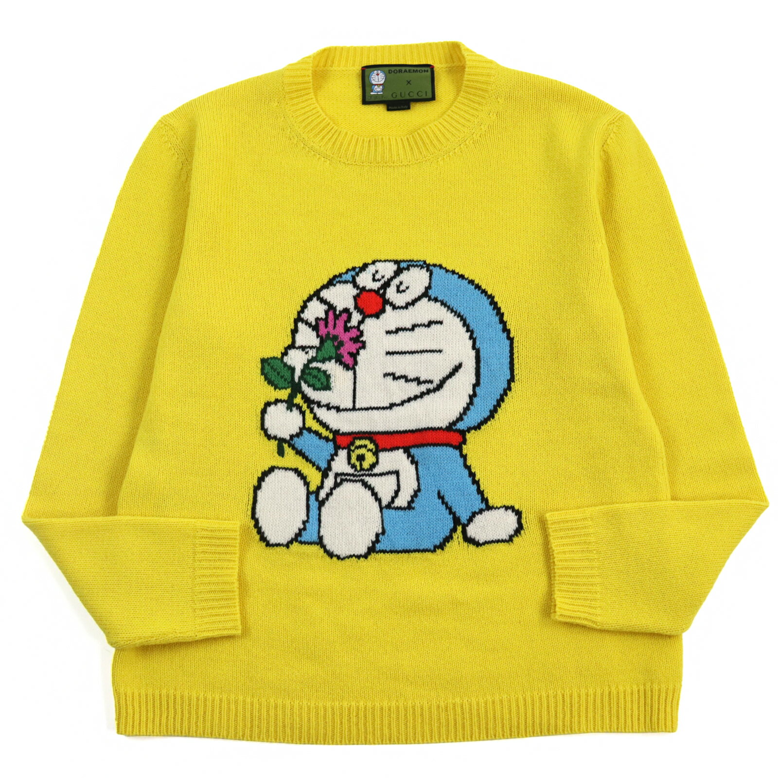 極美品○GUCCI グッチ ドラえもん 655654 XKBVZ ウール100% クルーネック ロングスリーブ セーター/ニット イエロー S イタリア製 正規品 レディース【中古】