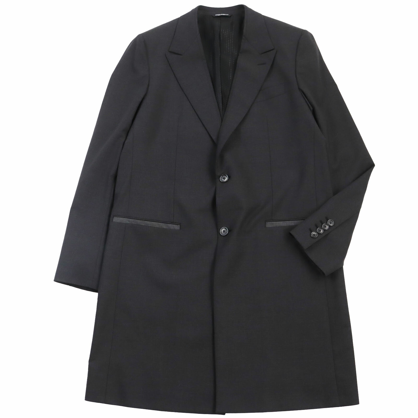 美品●DOLCE&GABBANA ドルチェ＆ガッバーナ 黒タグ チェスターコート ロングコート ダークグレー 46 イタリア製 正規品 メンズ【中古】