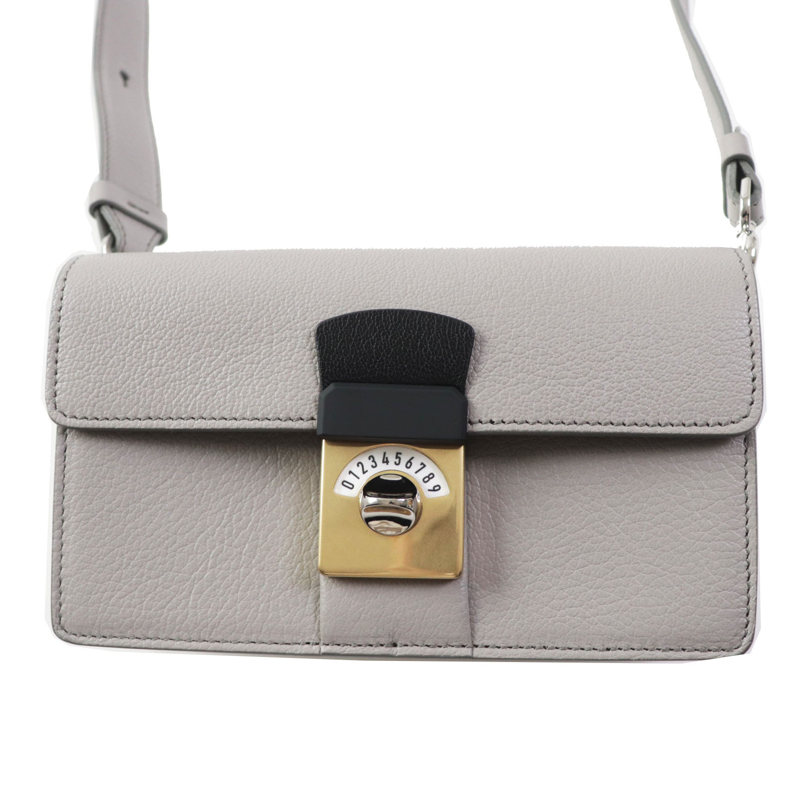 極美品◎Maison Margiela メゾンマルジェラ SB1WD0002 NEW LOCK ニューロック ホリゾンタル レザー ショルダーバッグ グレー ホワイト 保存袋付き イタリア製 正規品 レディース【中古】