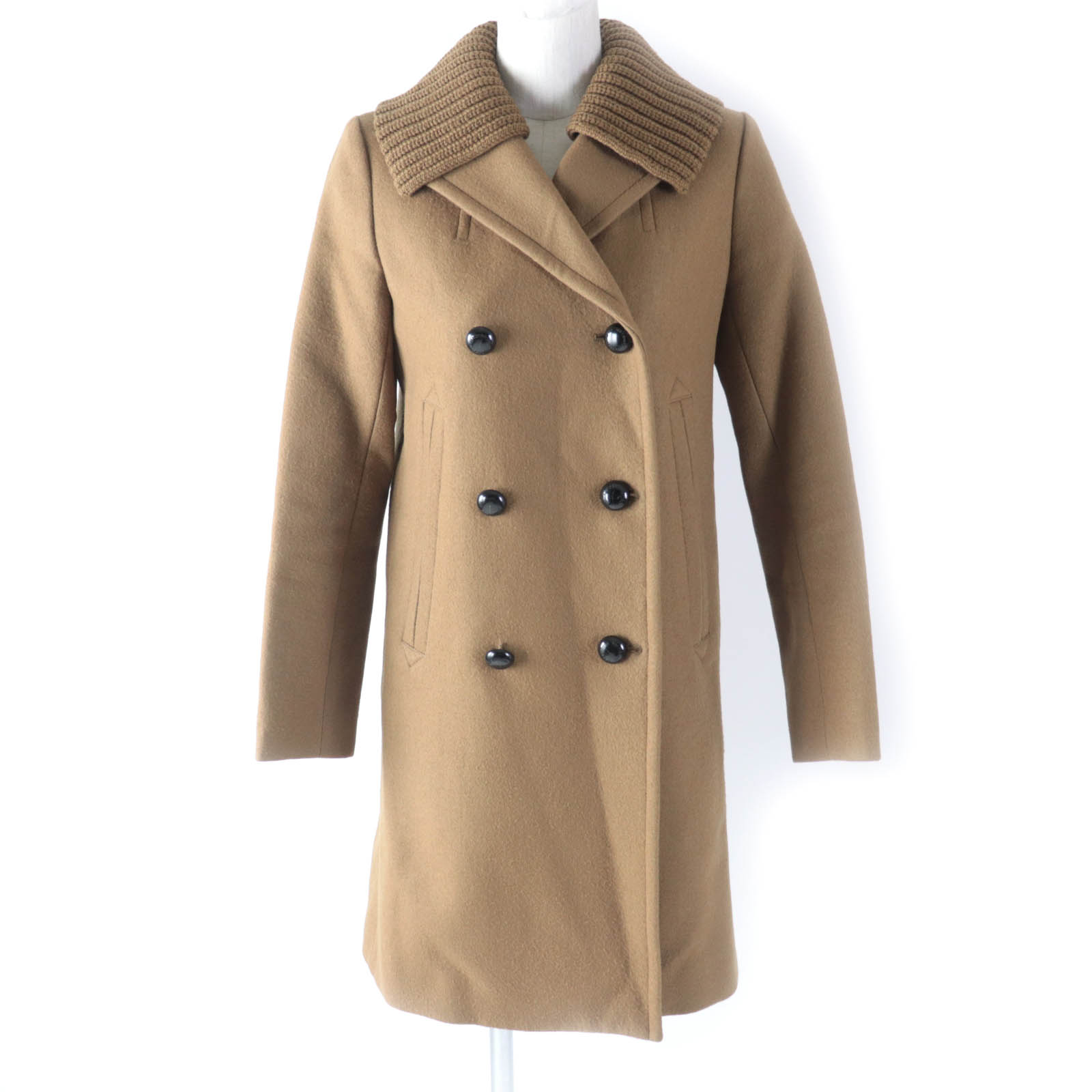 美品★MACKINTOSH PHILOSOPHY マッキントッシュフィロソフィー H5B01-250-50 襟・ロゴボタン付 ウールコート ブラウン 38 日本製 正規品 レディース【中古】