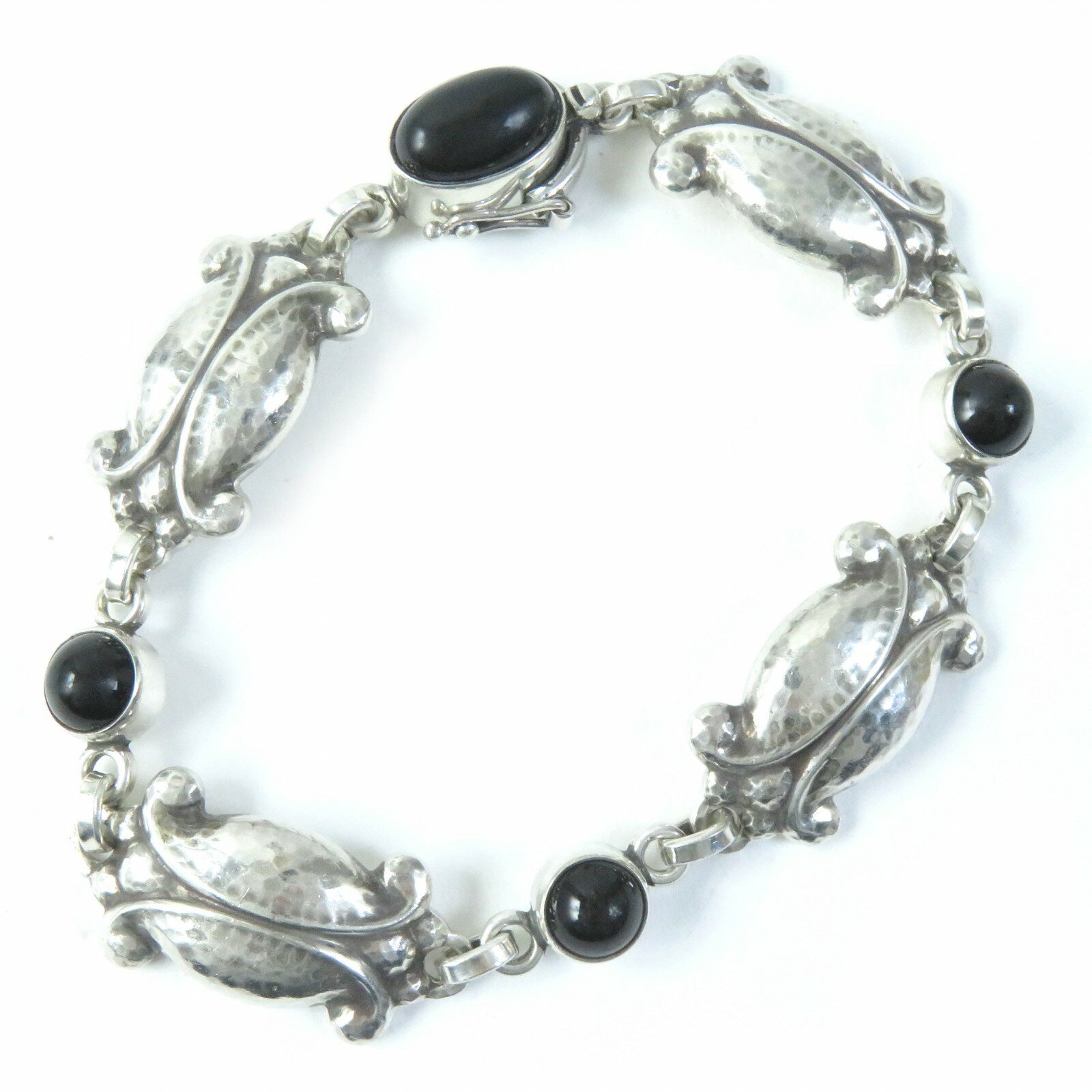 美品△Georg Jensen ジョージジェンセン 11 SV925 オニキス ムーンライトブロッサム ブレスレット シルバー ブラック 重量36.8g レディース オススメ◎【中古】
