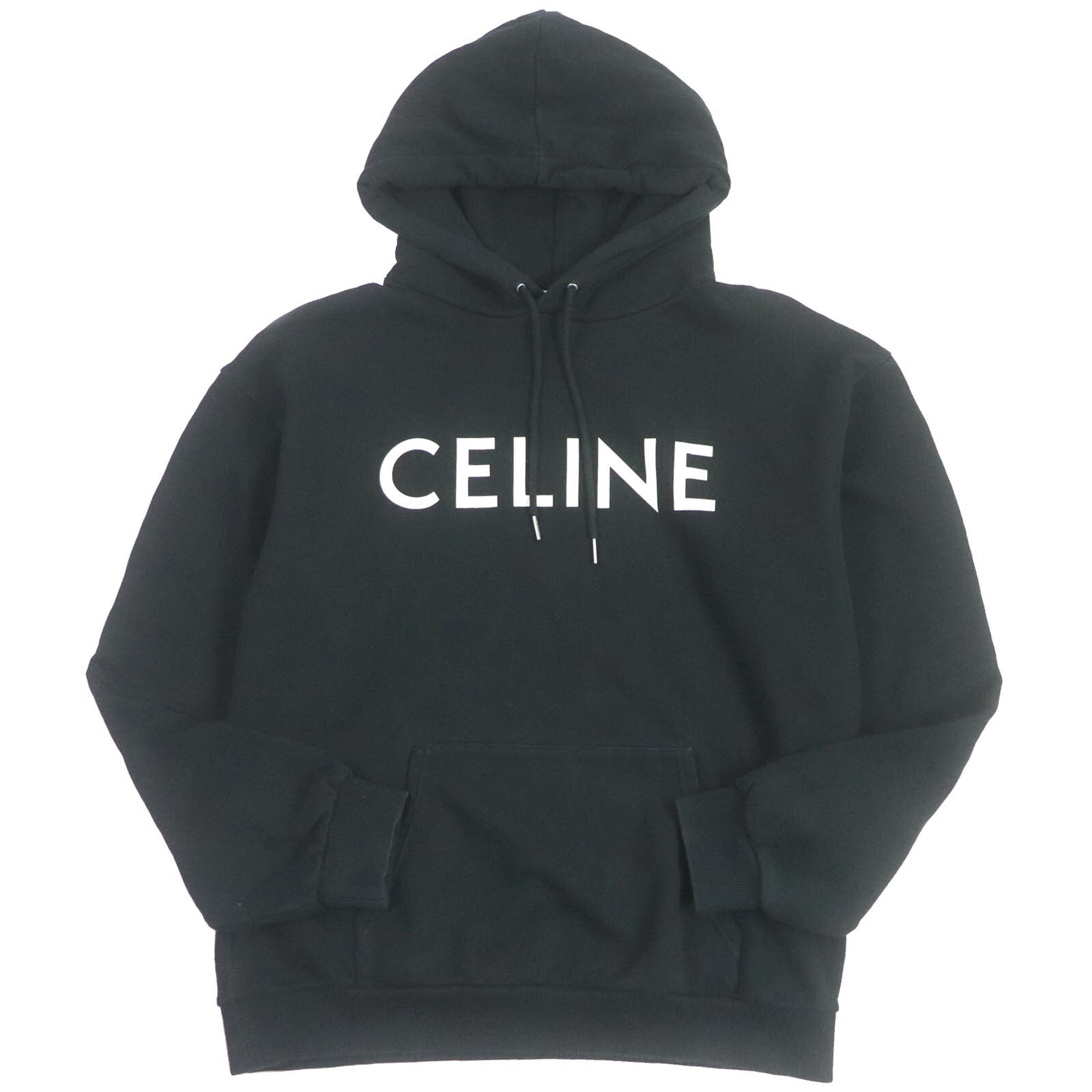 良品□CELINE セリーヌ 21SS 2Y321052H コットン100％ ロゴプリント プルオーバー フーディー パーカー ブラック M イタリア製 正規品 メンズ【中古】