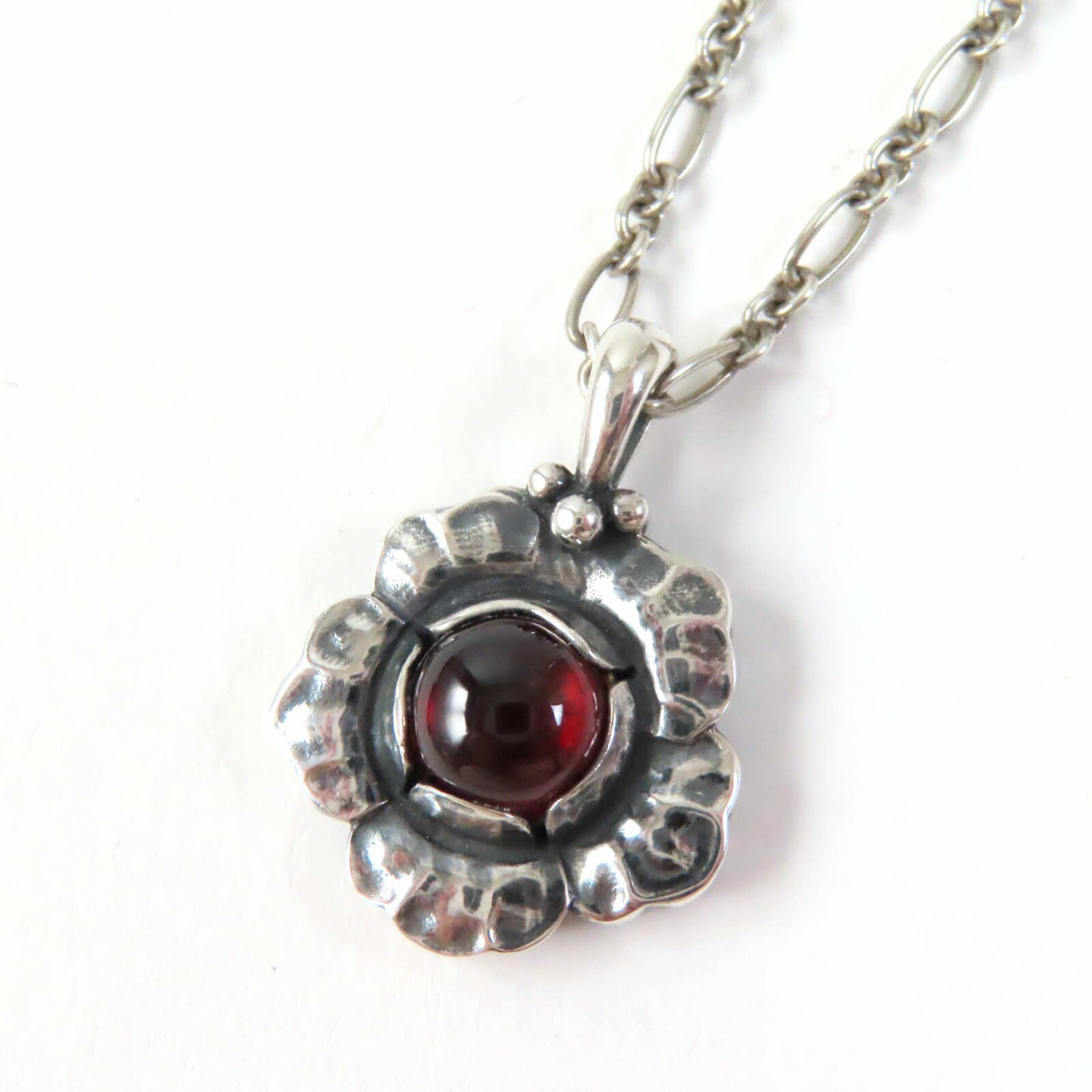 美品☆Georg Jensen ジョージジェンセン 2002 イヤーペンダント AG925 ガーネット ネックレス シルバー レッド 箱付き 重量12.1g レディース【中古】
