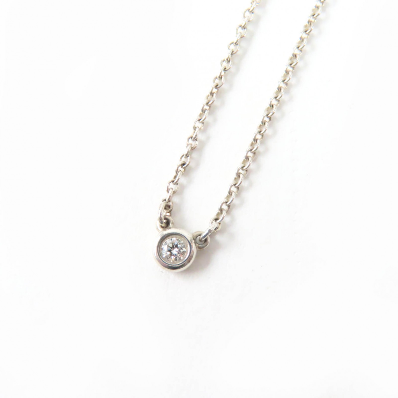美品☆TIFFANY&Co. ティファニー エルサペレッティ バイザヤード AG925 1Pダイヤモンド ネックレス シルバー 箱・保存袋付き 重量1.5g レディース【中古】