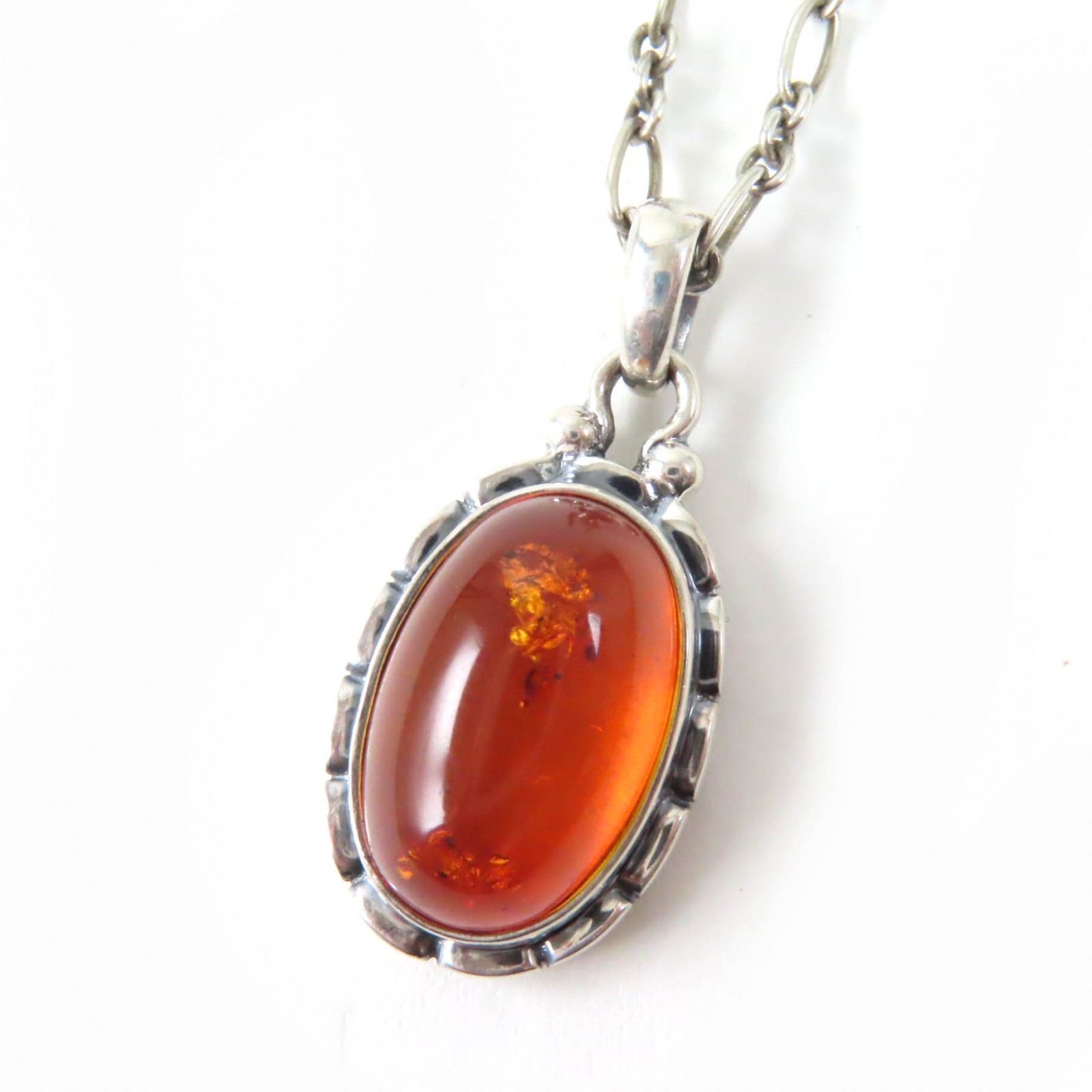 美品☆Georg Jensen ジョージジェンセン 2001 イヤーペンダント AG925 アンバー（琥珀） ネックレス シルバー オレンジ 重量10.9g レディース【中古】