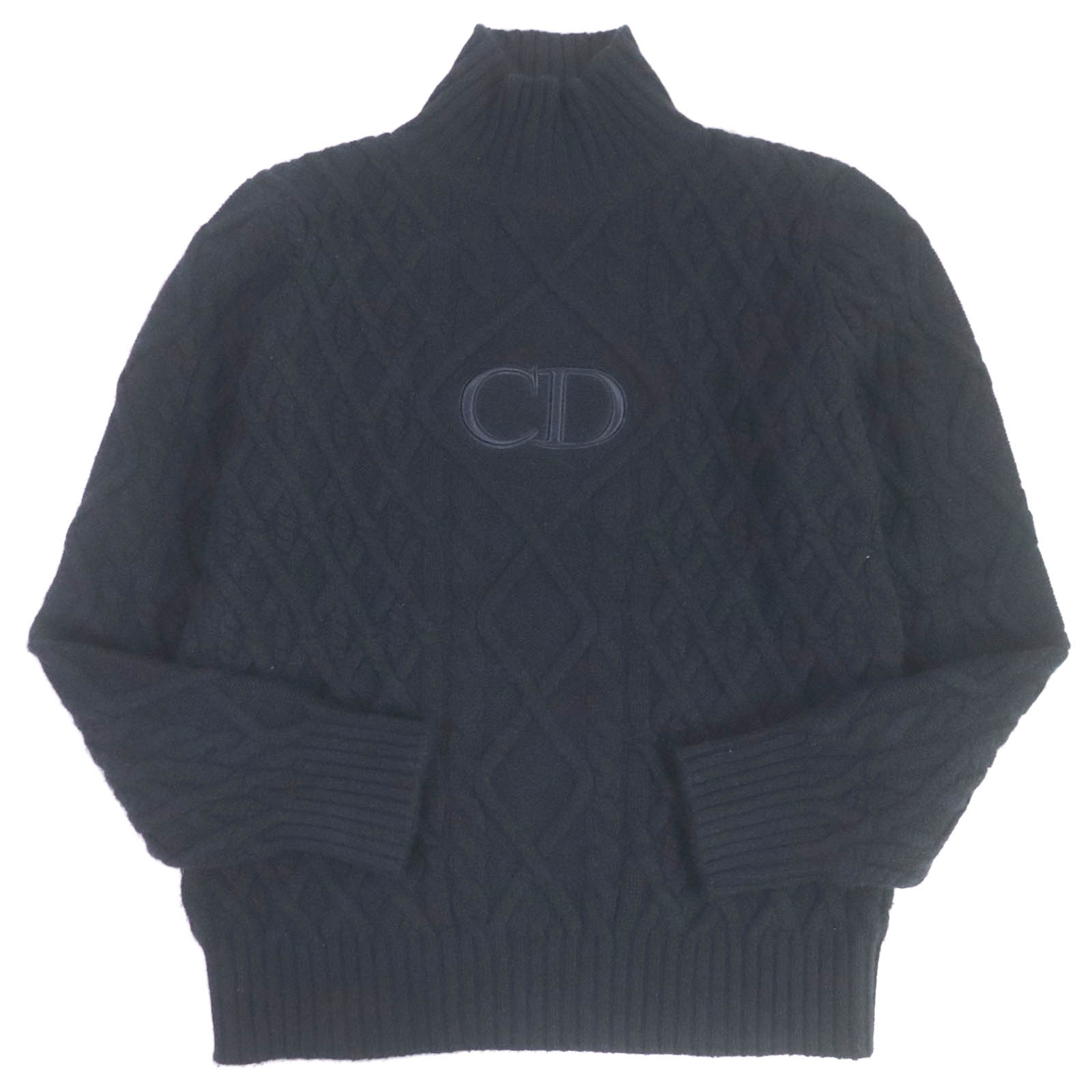 極美品□DIOR ディオール オム 113M616AT183 カシミヤ100％ CDロゴエンブロイダリー ハイネック ケーブルニット セーター ネイビー M イタリア製 正規品 メンズ【中古】