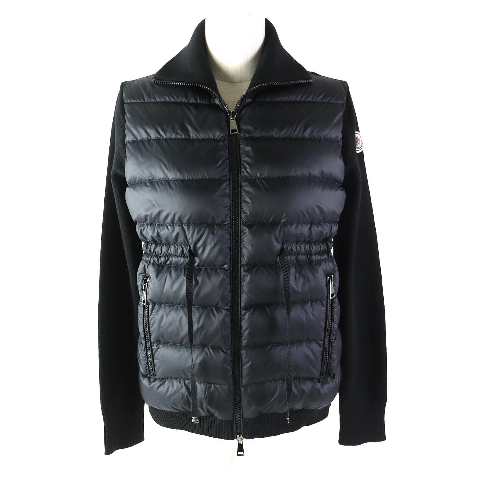 極美品△MONCLER モンクレール 2019年製 CARDIGAN ニット切替 フード・ロゴワッペン付き ダウンジャケット ブラック XS 正規品 レディース 人気 オススメ◎【中古】