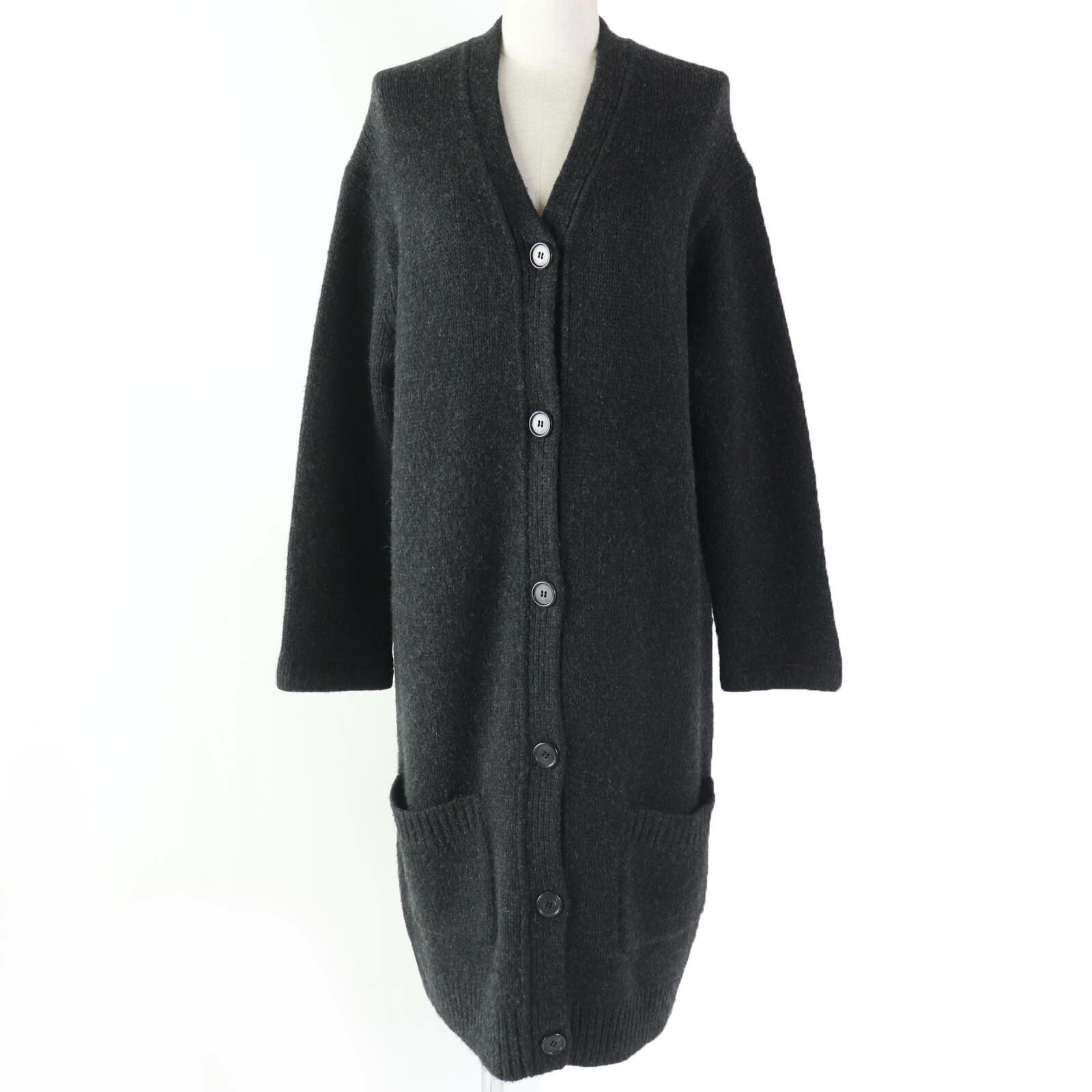 極美品☆CELINE セリーヌ 2 5Q46/4206 カシミヤ100％ フィービー期 長袖 ニットコート ロングカーディガン ダークグレー M 正規品 レディース【中古】