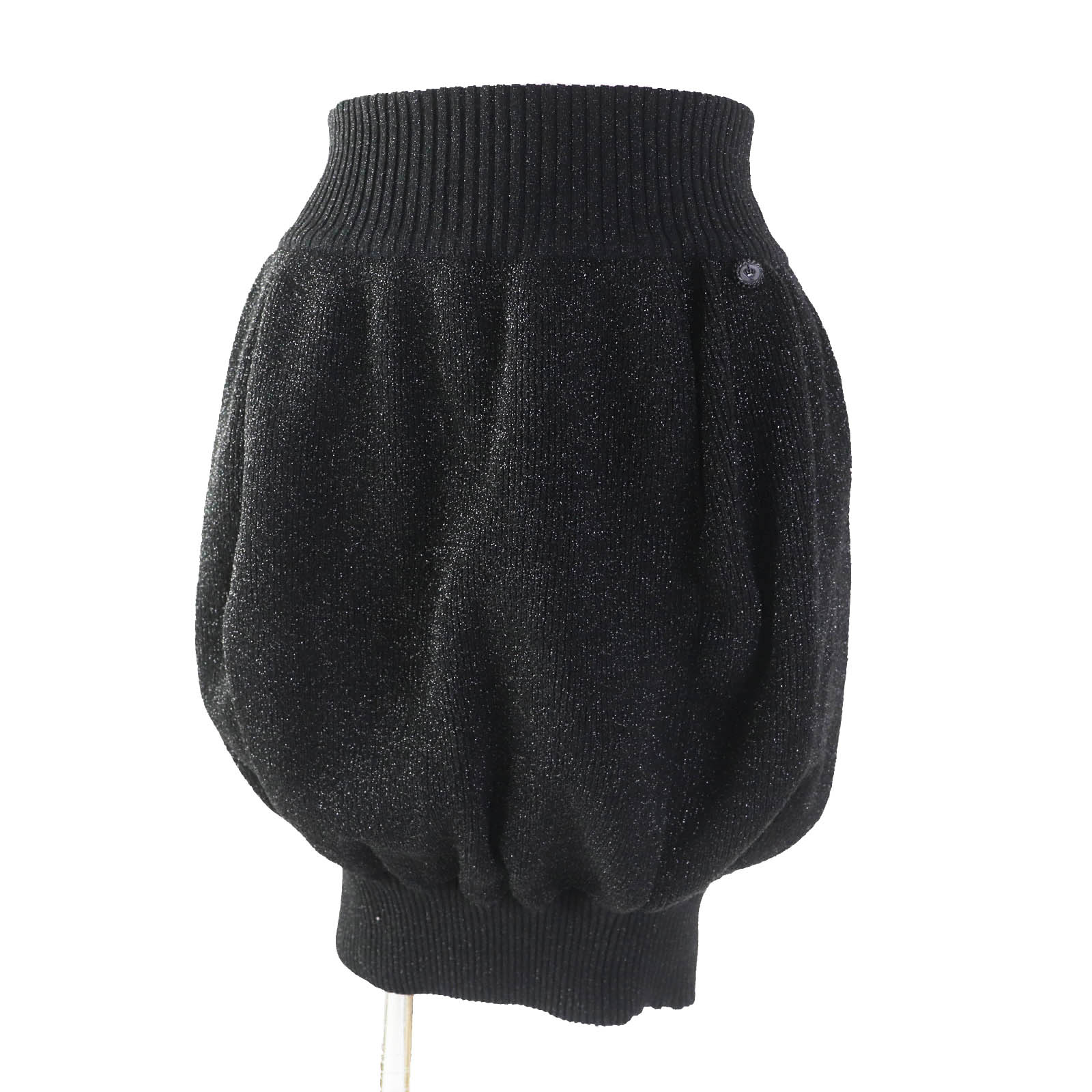極美品◎CHANEL シャネル 08A P33467 ココマークプレート付き ラメ入り バルーン スカート ブラック シルバー系 36 イタリア製 レディース【中古】