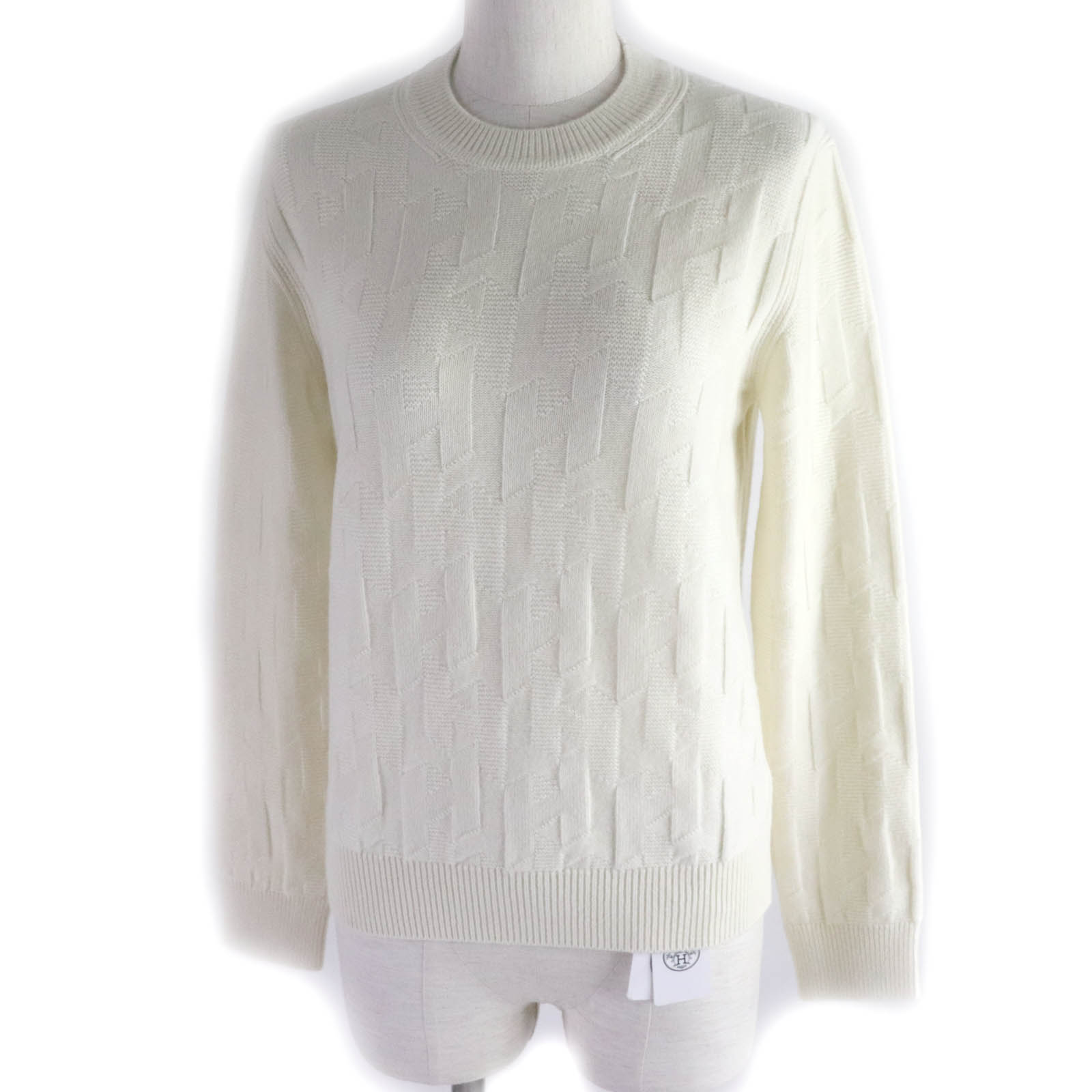 未使用品★HERMES エルメス 24SS ヴァージンウール100％ Hモチーフ クルーネック 長袖 セーター/ニット アイボリー 38 イタリア製 正規品 レディース【中古】