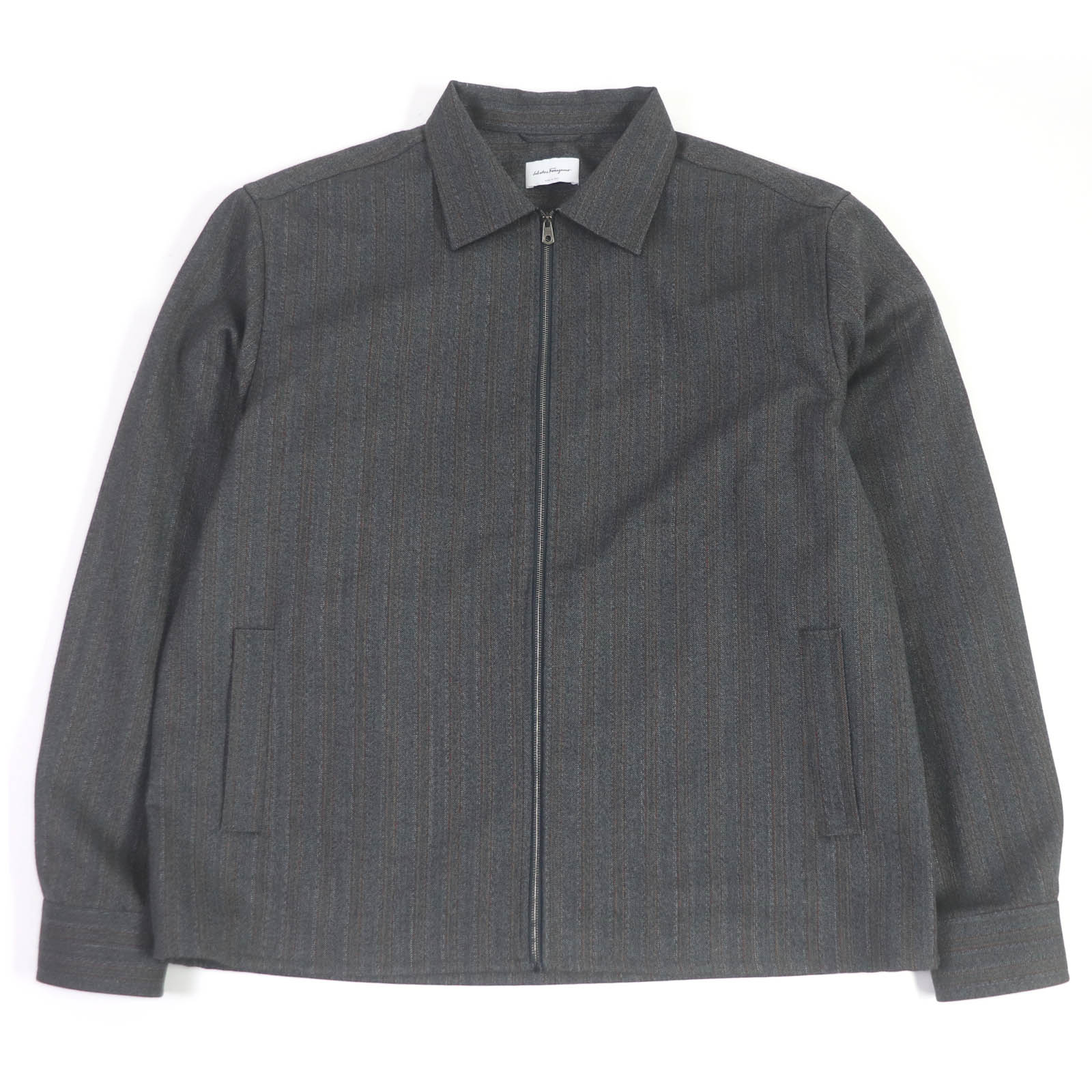 極美品□Salvatore Ferragamo サルヴァトーレフェラガモ ウール ストライプ柄 ZIPUP カバーオール ブルゾン グレー XL イタリア製 正規品 メンズ【中古】