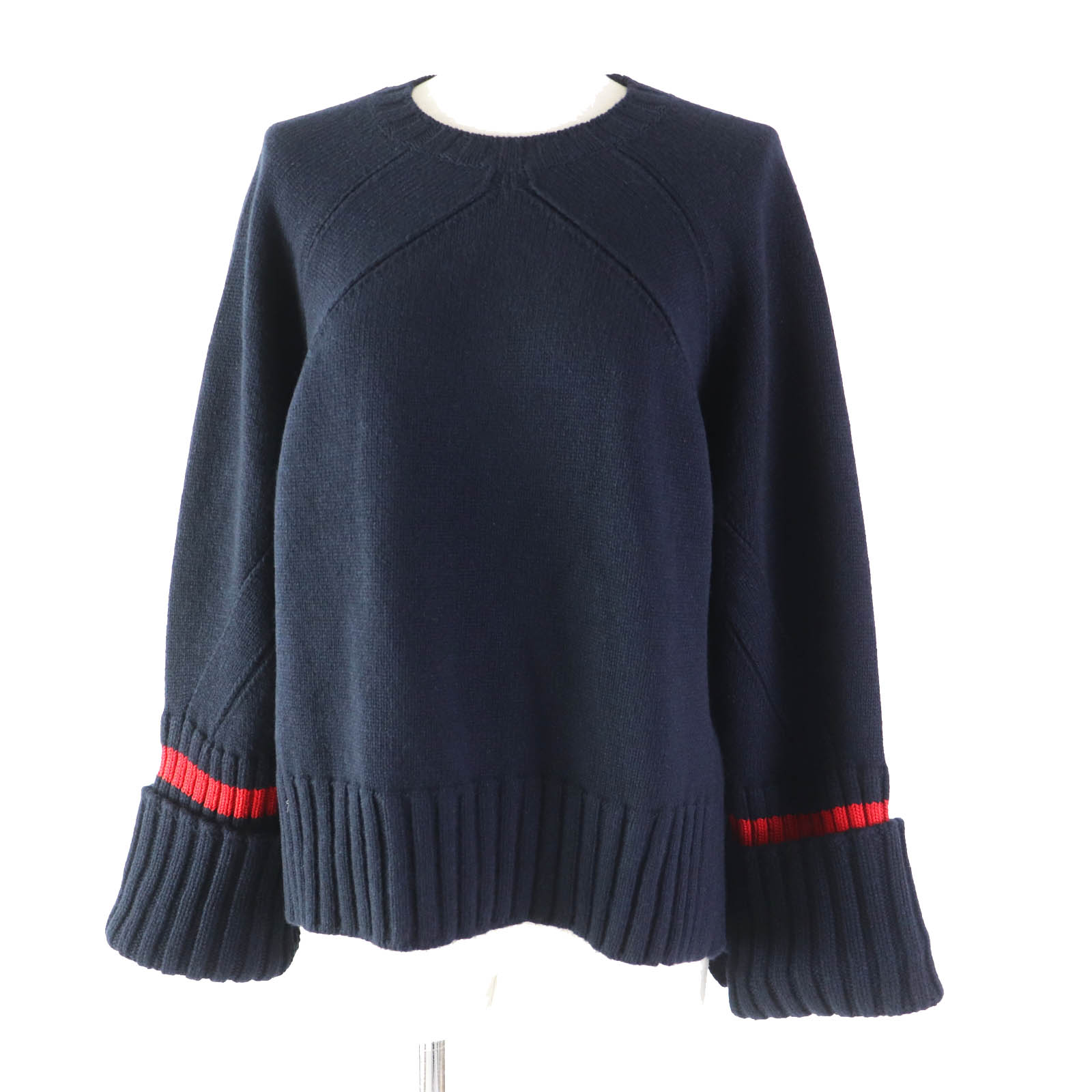 極美品◎CELINE セリーヌ 3C56 7257 フィービーファイロニット／チャンキーオーバーニット ヤク ウール ネイビー レッド S イタリア製 正規品 レディース【中古】