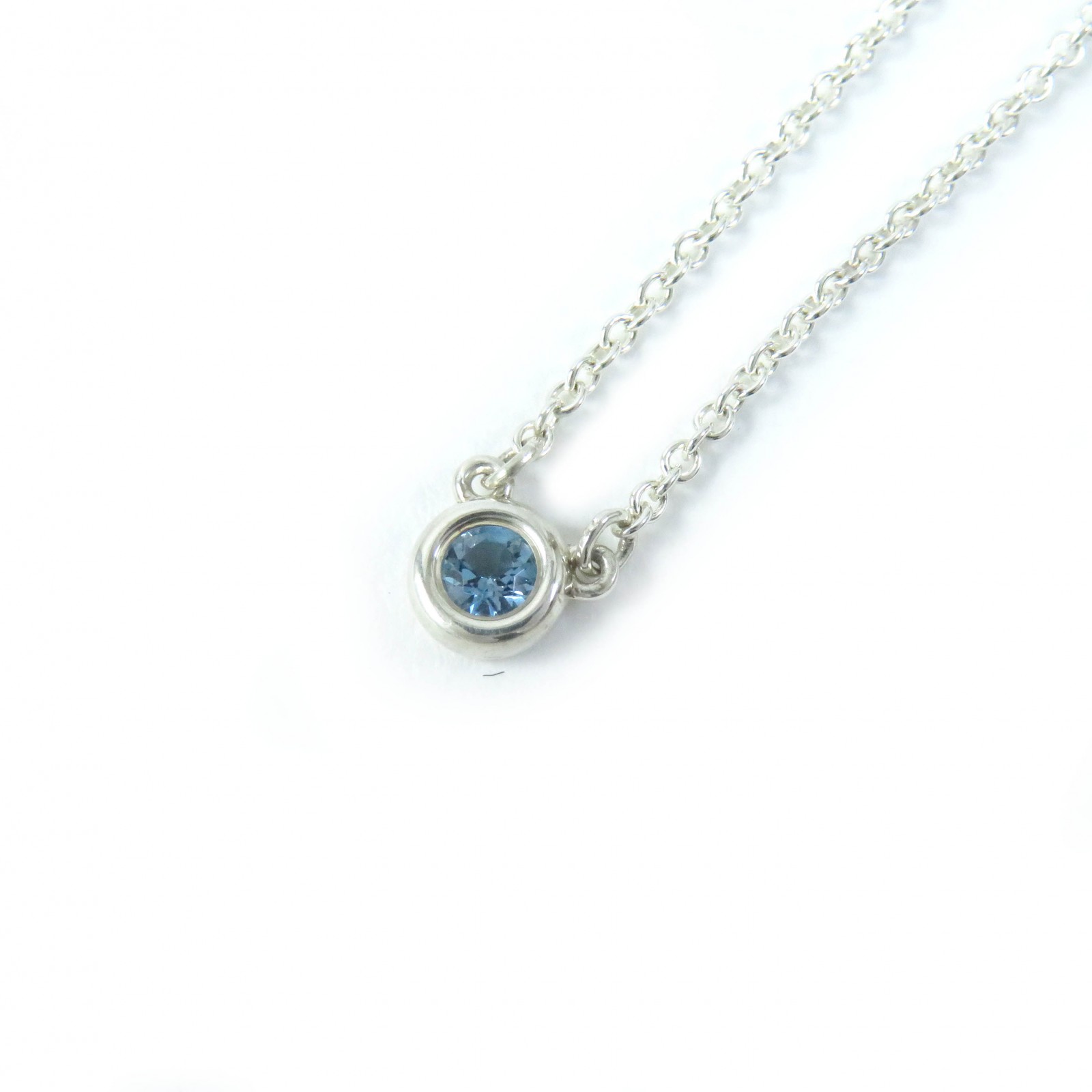 美品△TIFFANY&Co. ティファニー カラー バイ ザ ヤード エルサペレッティ AG925 1Pアクアマリン ネックレス アクセサリー シルバー ライトブルー 箱・保存袋付き 重量1.6g レディース 人気 オススメ◎【中古】