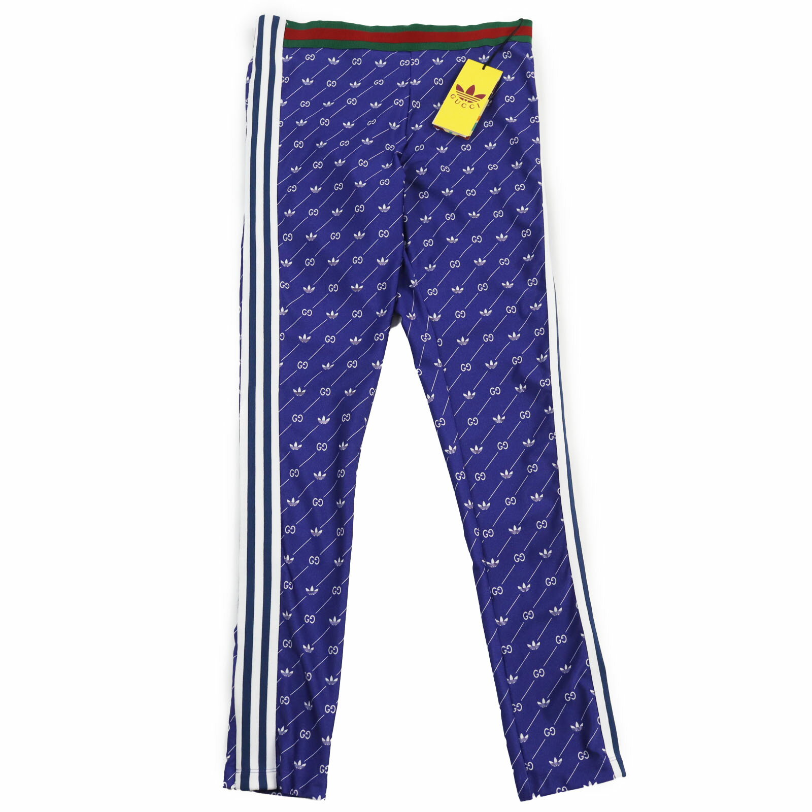 未使用品●GUCCI グッチ adidas アディダス 22AW 691776 ウェブライン GG柄 ロゴ入り スリーストライプ ライクラ スウェット パンツ ブルー ホワイト L 箱・保存袋付き イタリア製 正規品 メンズ【中古】