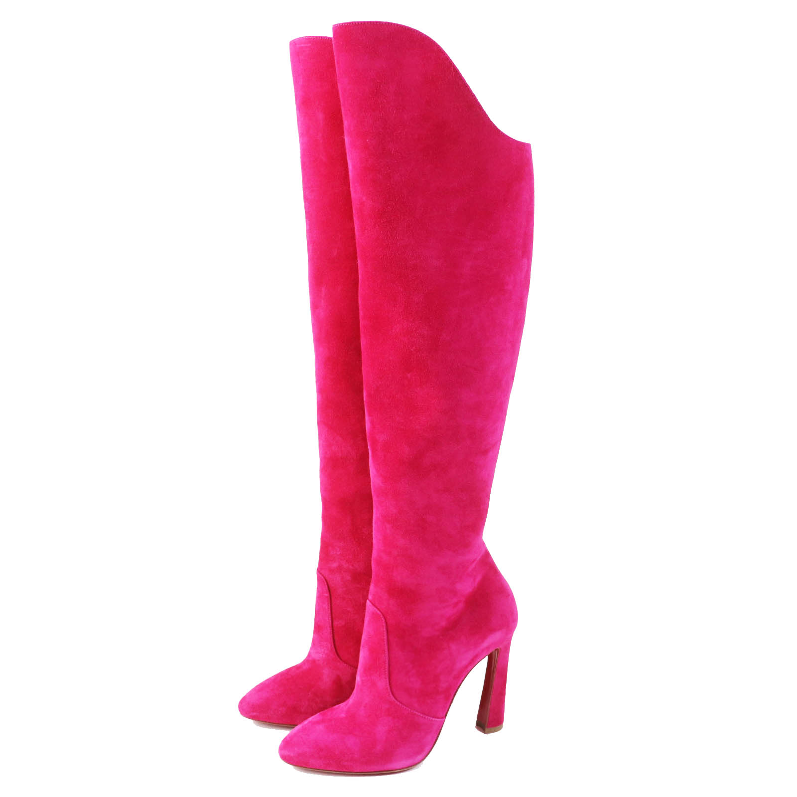 未使用品◎Christian Louboutin クリスチャンルブタン ELEONOR BOTTA 100 エレオノール ボッタ スウェード ニーハイブーツ ショッキングピンク 35 箱・保存袋付き イタリア製 レディース【中古】
