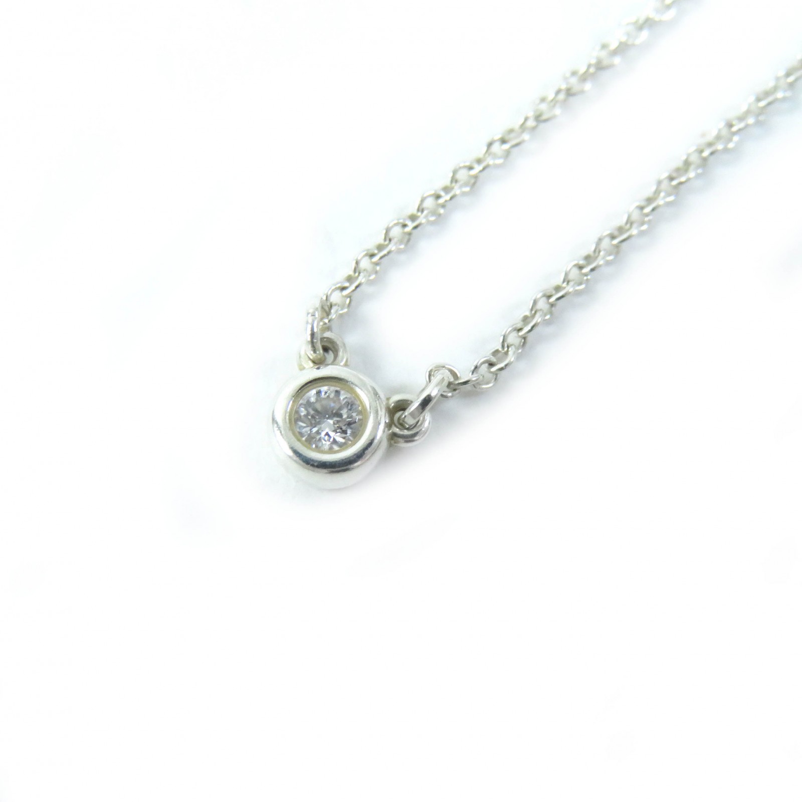 美品△TIFFANY&Co. ティファニー カラー バイ ザ ヤード エルサペレッティ AG925 1Pダイヤモンド ネックレス アクセサリー シルバー 保存袋付き 重量1.2g レディース 人気 オススメ◎【中古】