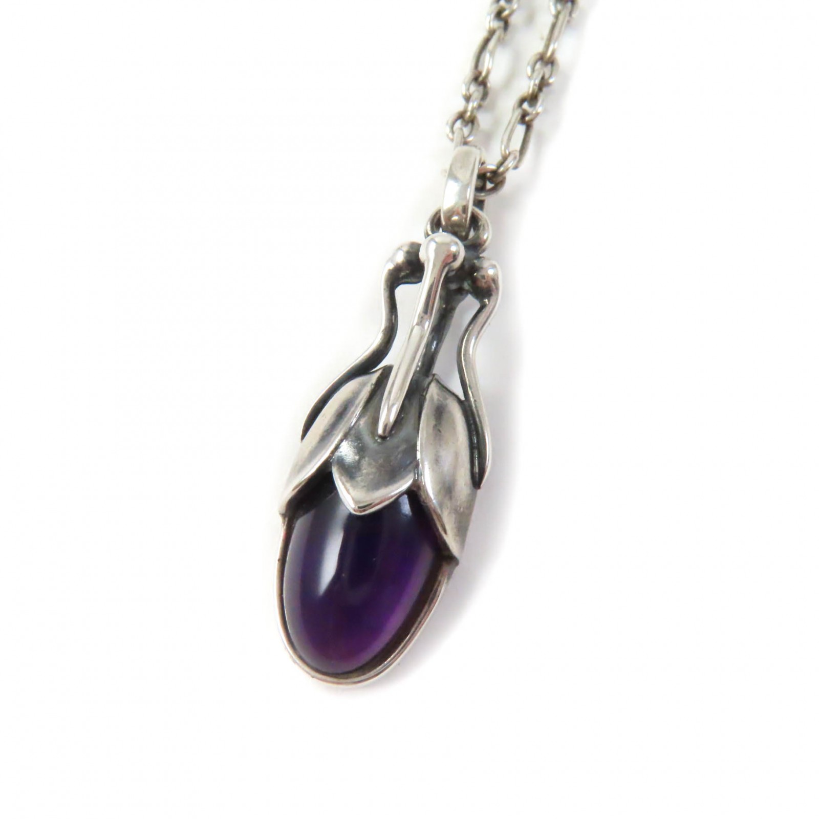 美品★Georg Jensen ジョージジェンセン アジア限定 2011 イヤーネックレス SV925 アメジスト パープル シルバー 箱付き 重量9.4g レディース【中古】