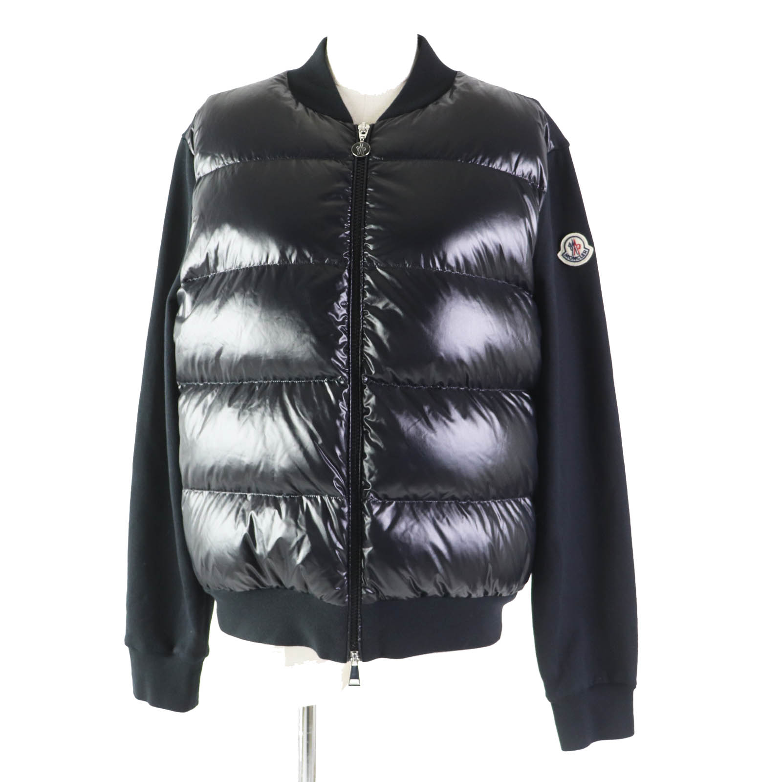 極美品◎MONCLER モンクレール 23年製 MAGLIA APERTA ワッペン付き スウェット切替 ダウンジャケット ブラック XS 正規品 レディース【中古】