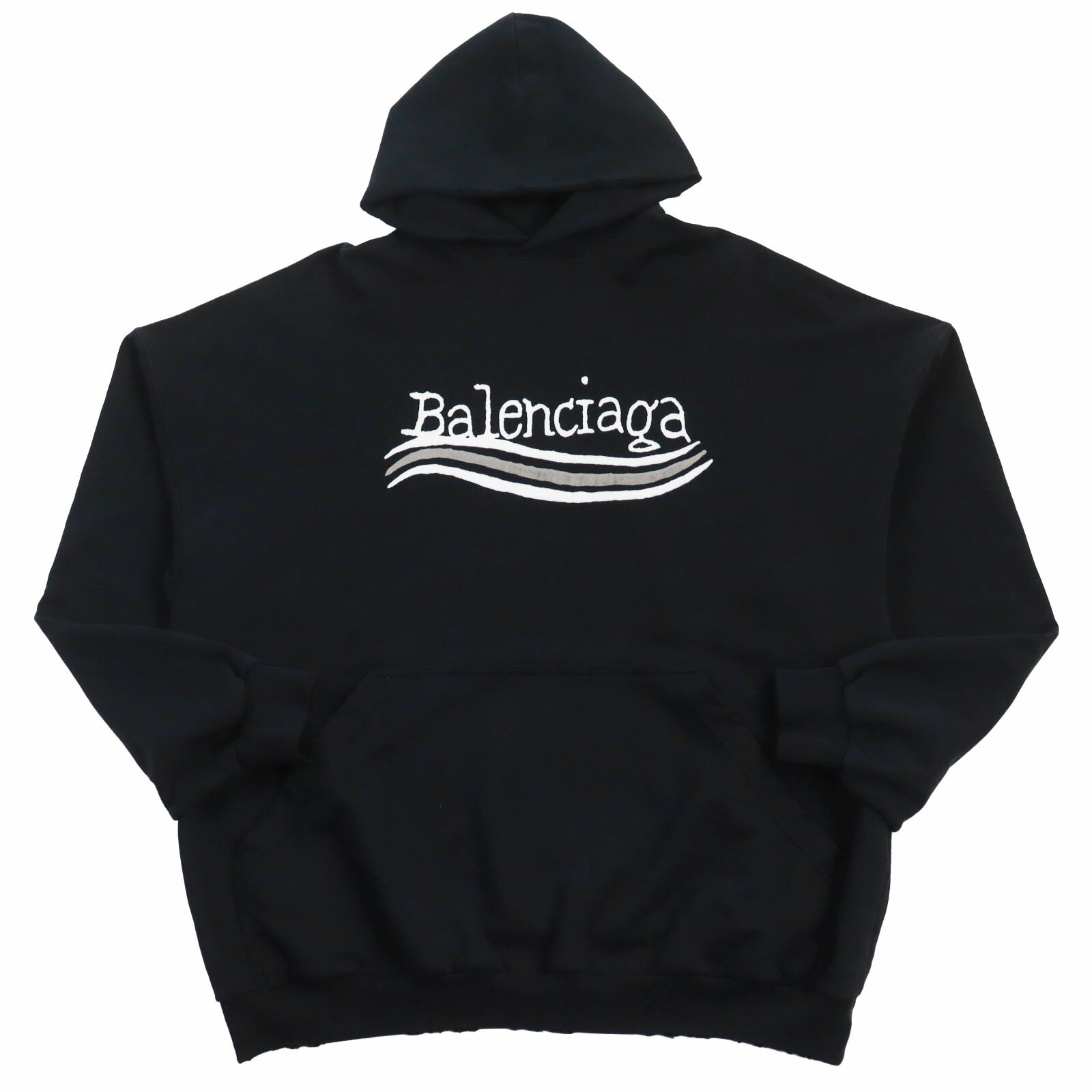 美品●BALENCIAGA バレンシアガ 23AW 739024 ダメージ加工 ロゴプリント ラージフィット フーディ スウェットパーカー ブラック 2 メンズ【中古】