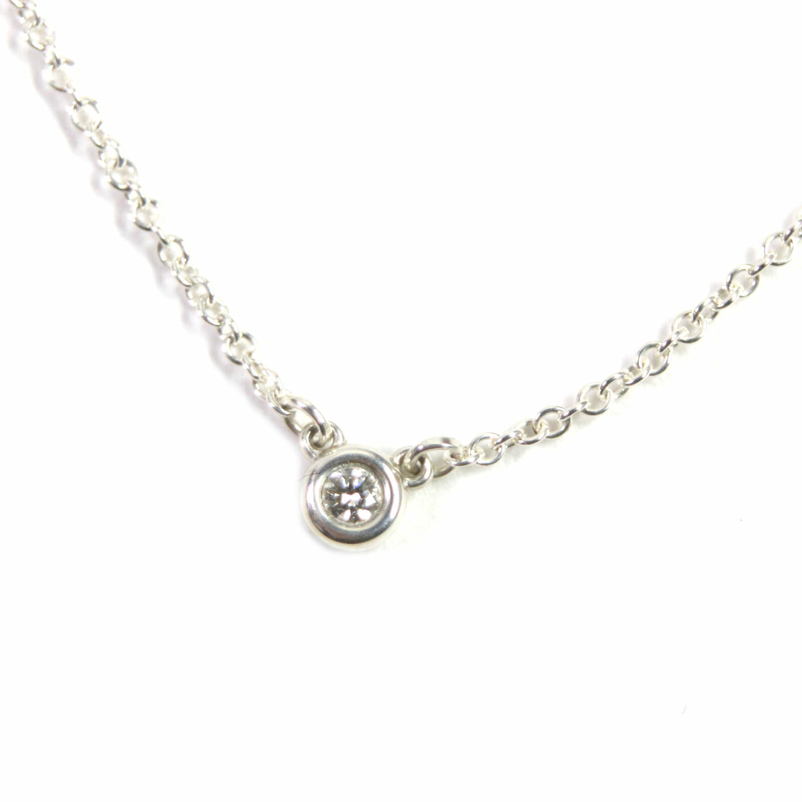 極美品▼TIFFANY&Co. ティファニー バイザヤード AG925 1Pダイヤモンド チェーン ネックレス シルバー 保存袋付き スペイン製 重量1.5g レディース【中古】
