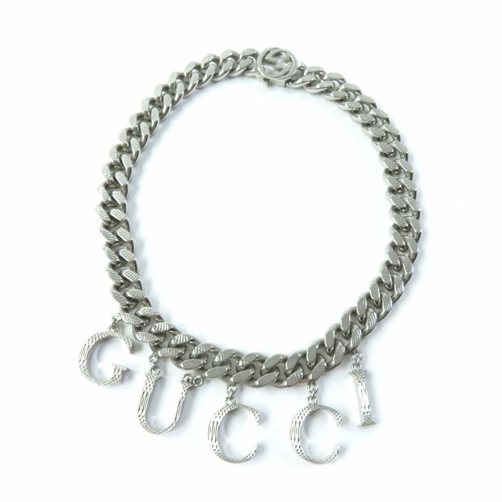 美品★GUCCI グッチ 675769 インターロッキング ネックレス 現行品 スクリプトロゴ 喜平チェーン チョーカー シルバー レディース【中古】