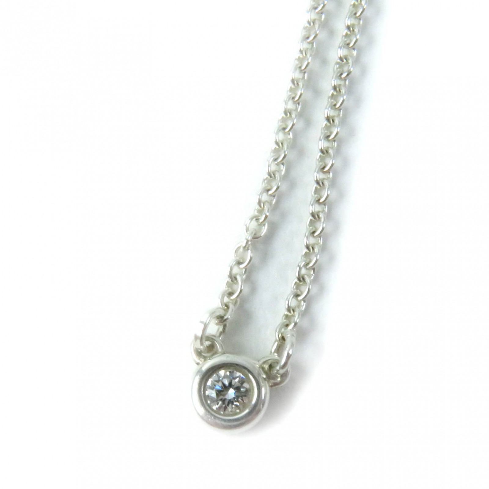 極美品★TIFFANY&Co. ティファニー バイザヤード エルサペレッティ SV925 23年12月購入 1Pダイヤモンド ペンダント/ネックレス シルバー 箱・保存袋付き 重量1.6g レディース【中古】