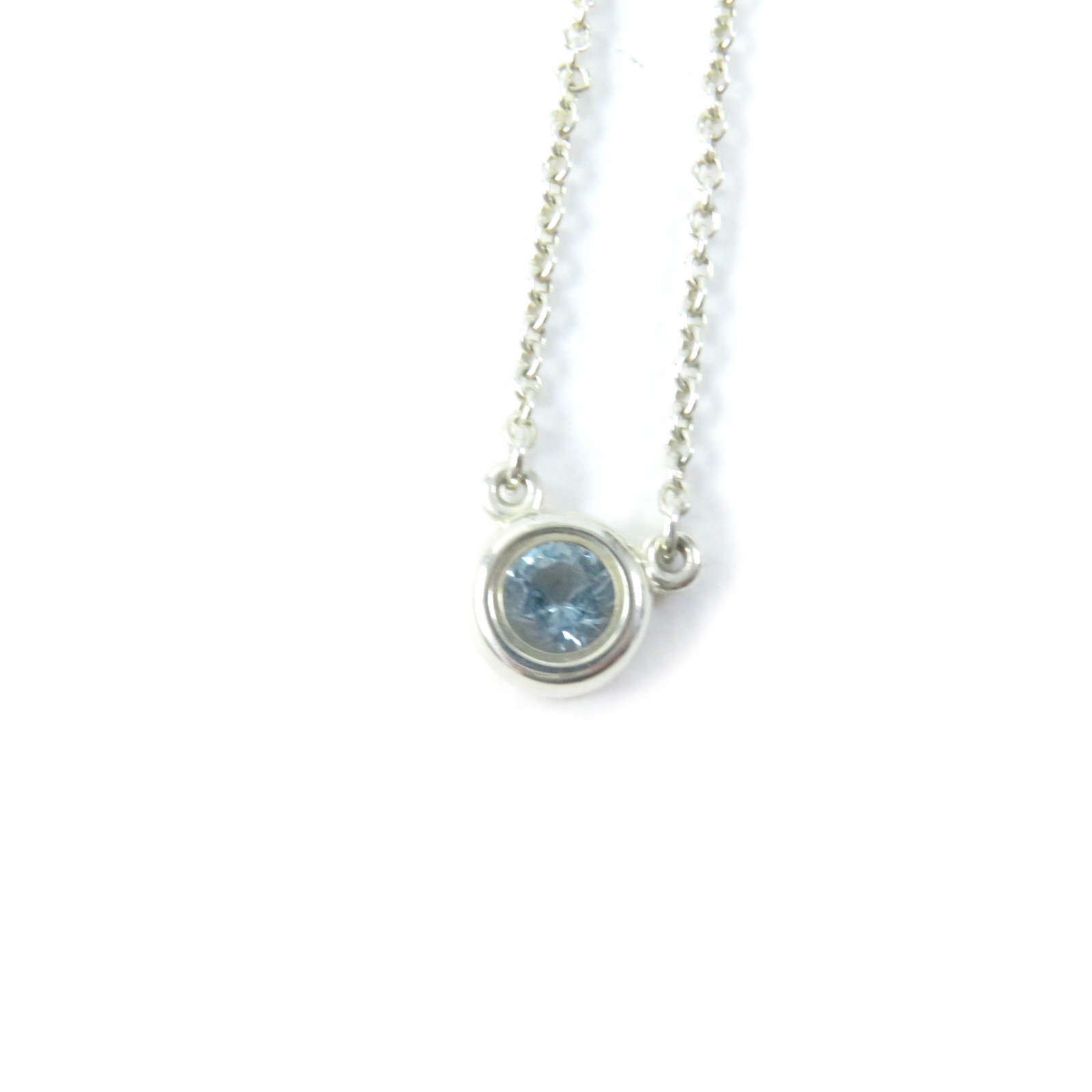 美品★TIFFANY&Co. ティファニー カラー バイ ザ ヤード アクアマリン ペンダント エルサ・ペレッティ SV925 0.13カラット ネックレス シルバー ブルー 総重量1.8g レディース【中古】