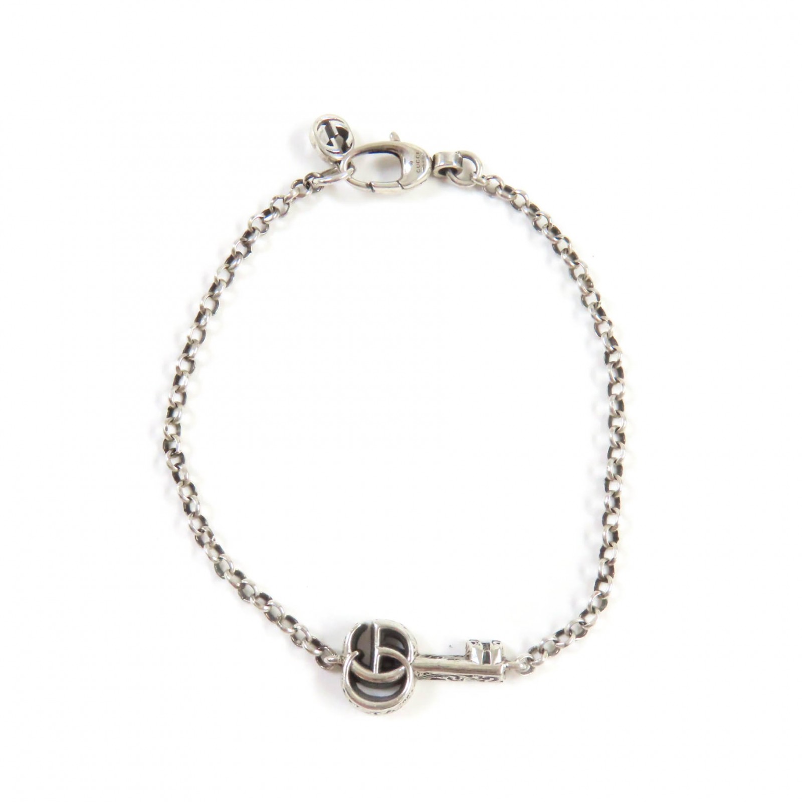美品★GUCCI グッチ 632207 ダブルG キー ブレスレット AG925 アラベスク シルバー 18 イタリア製 重量7.1g レディース【中古】